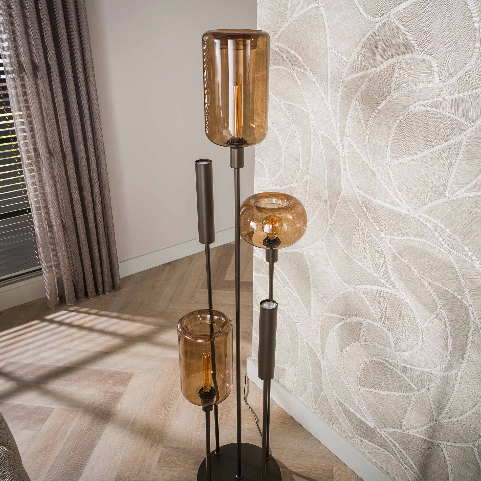 Vloerlamp Serene switch getrapt 2+3-lichts / Sienna bruin
