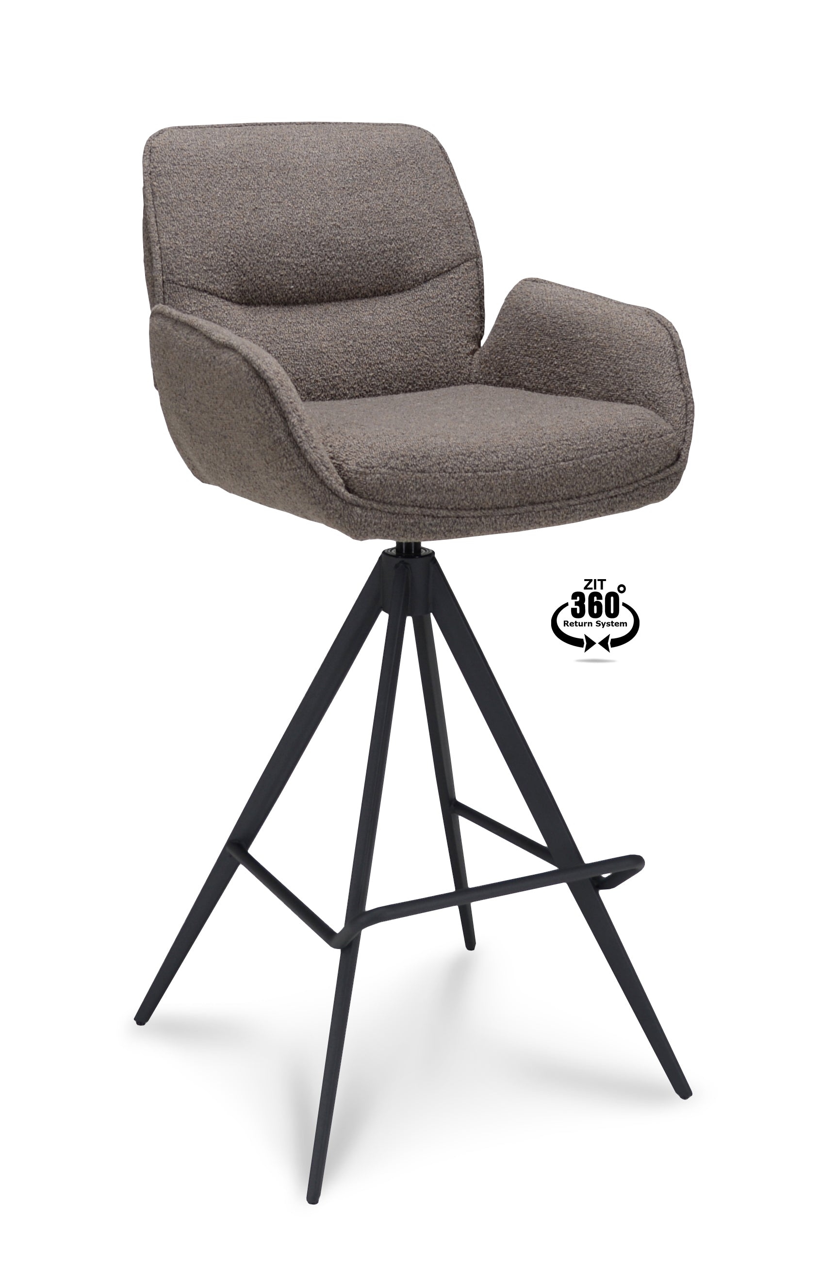 Barkruk met armleuning Bliss - ZH 80 Stof Alpine Bruin Leg Black 360° Return-system