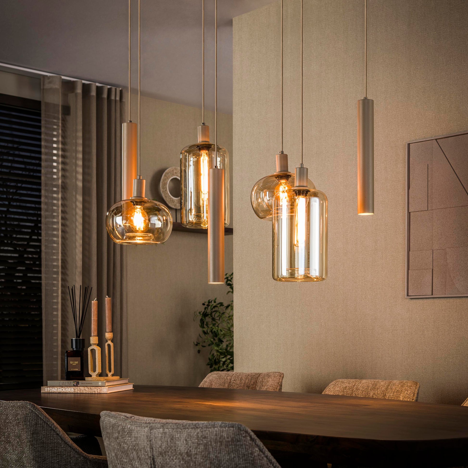 Hanglamp Serene 4+3-lichts / Beige