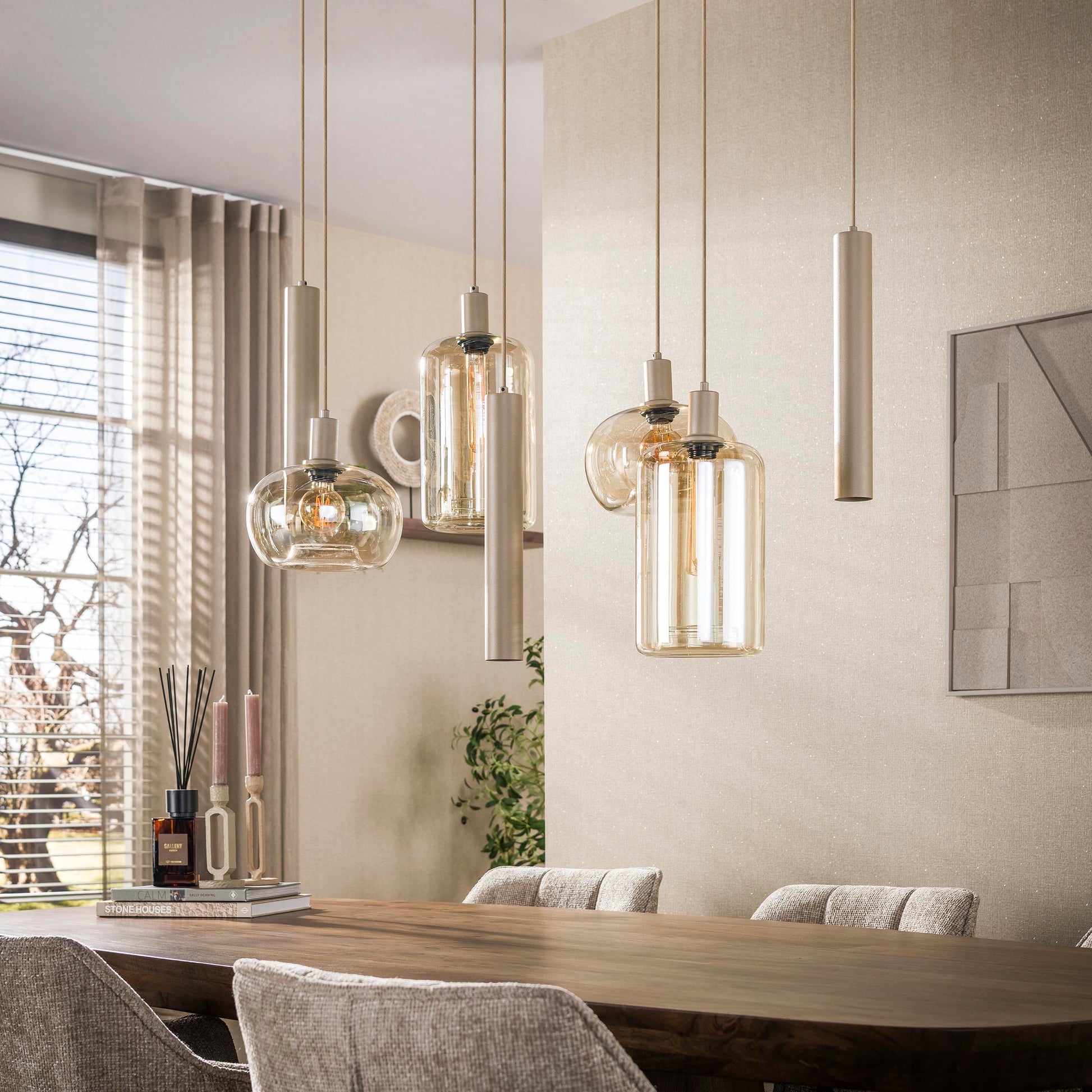 Hanglamp Serene 4+3-lichts / Beige