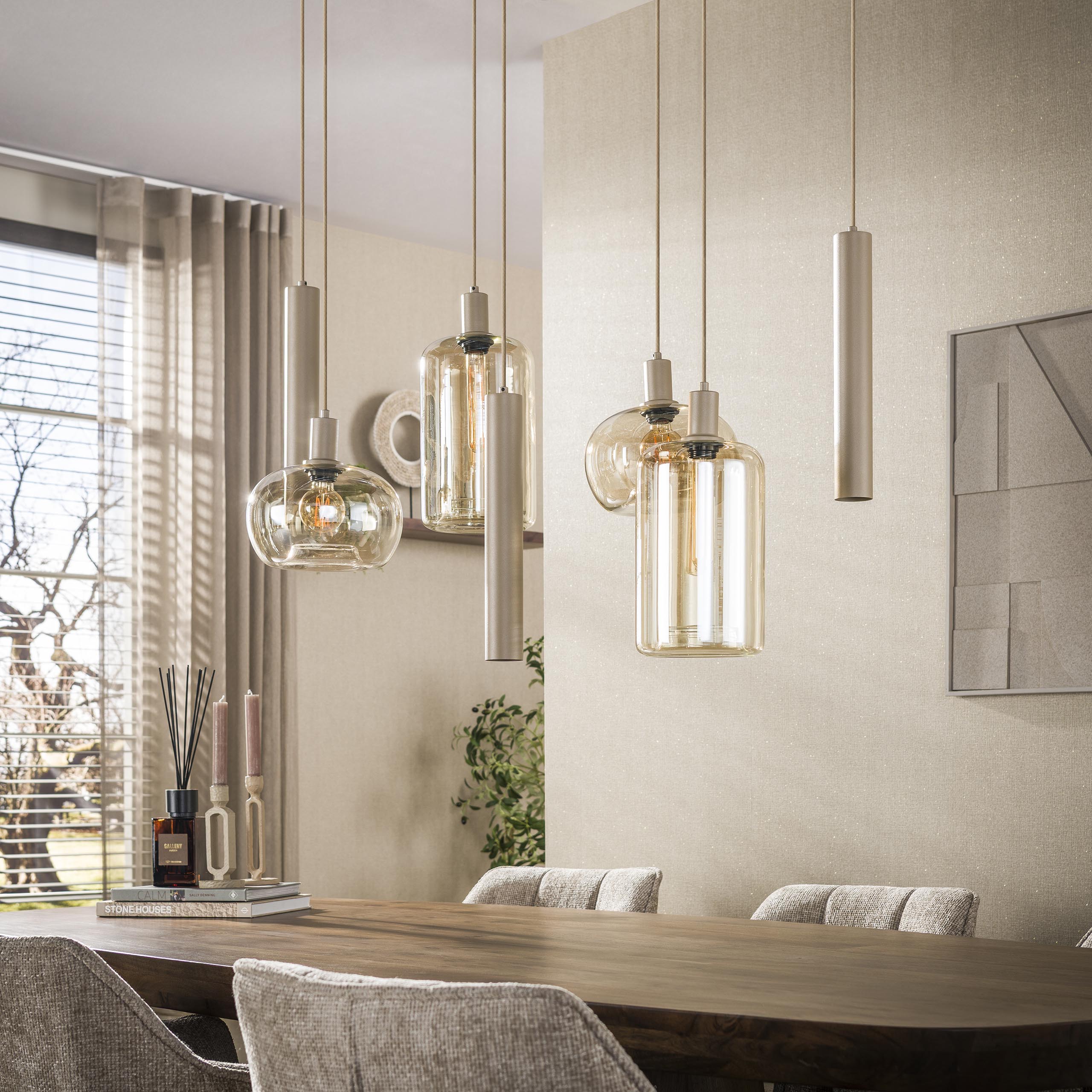 Hanglamp Serene 4+3-lichts / Beige