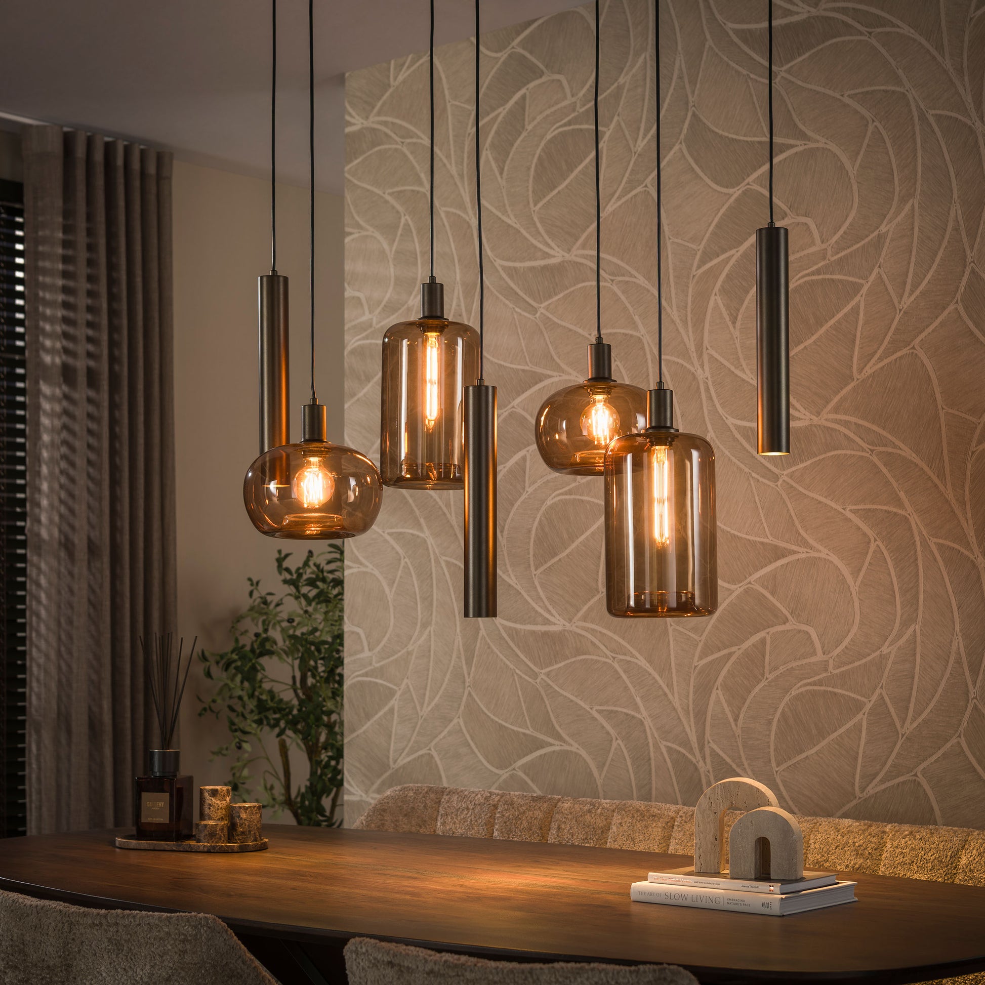 Hanglamp Serene 4+3-lichts / Sienna bruin