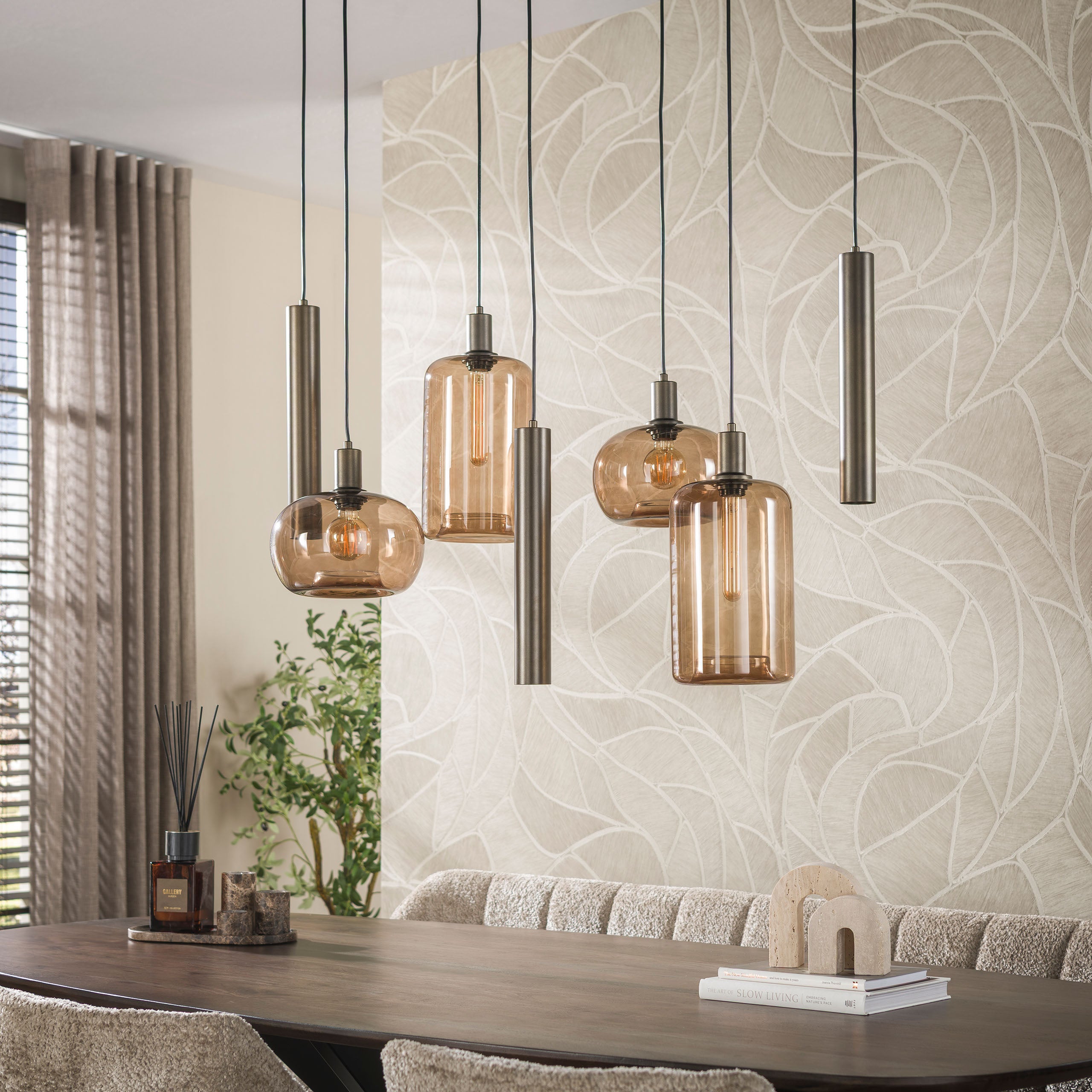 Hanglamp Serene 4+3-lichts / Sienna bruin