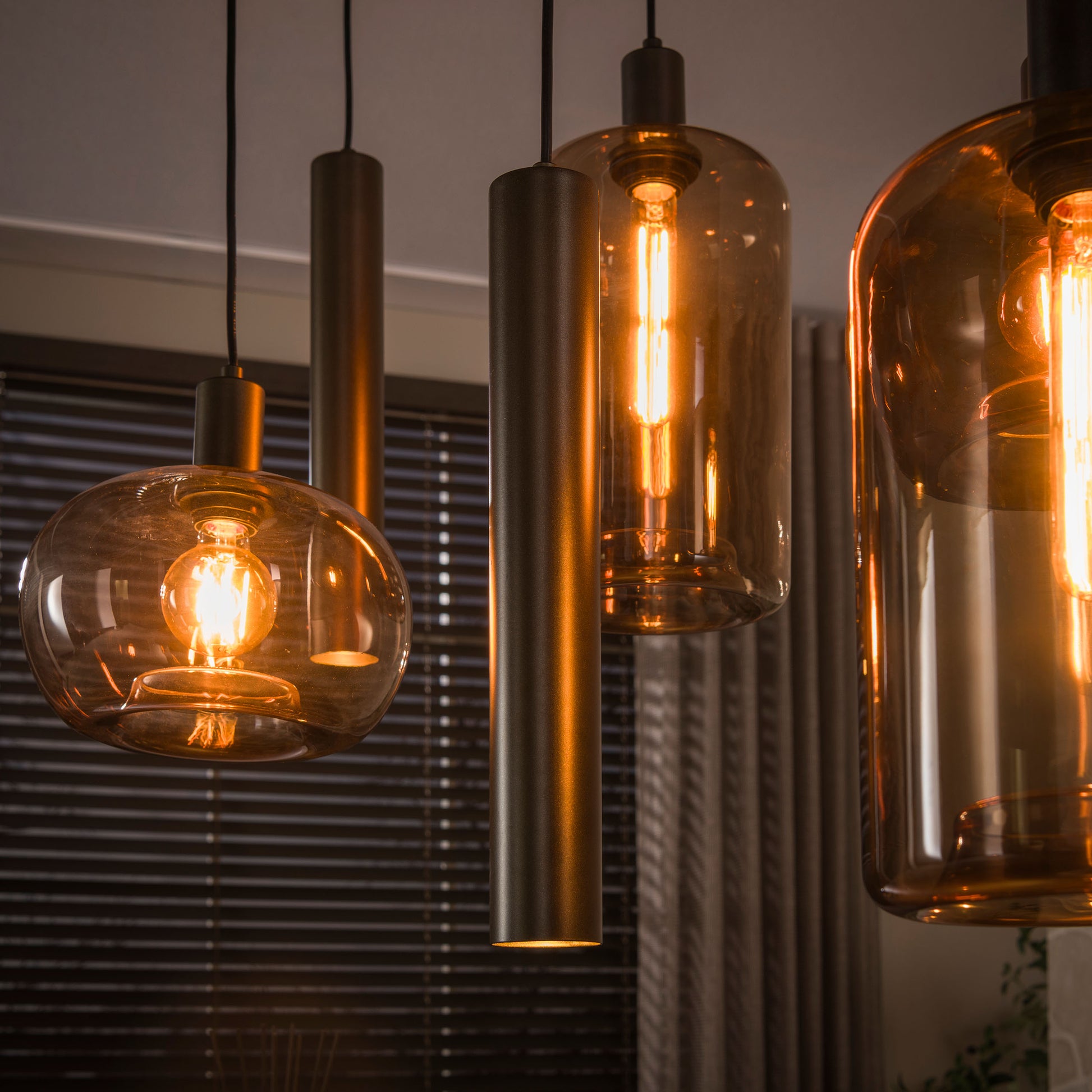 Hanglamp Serene 4+3-lichts / Sienna bruin
