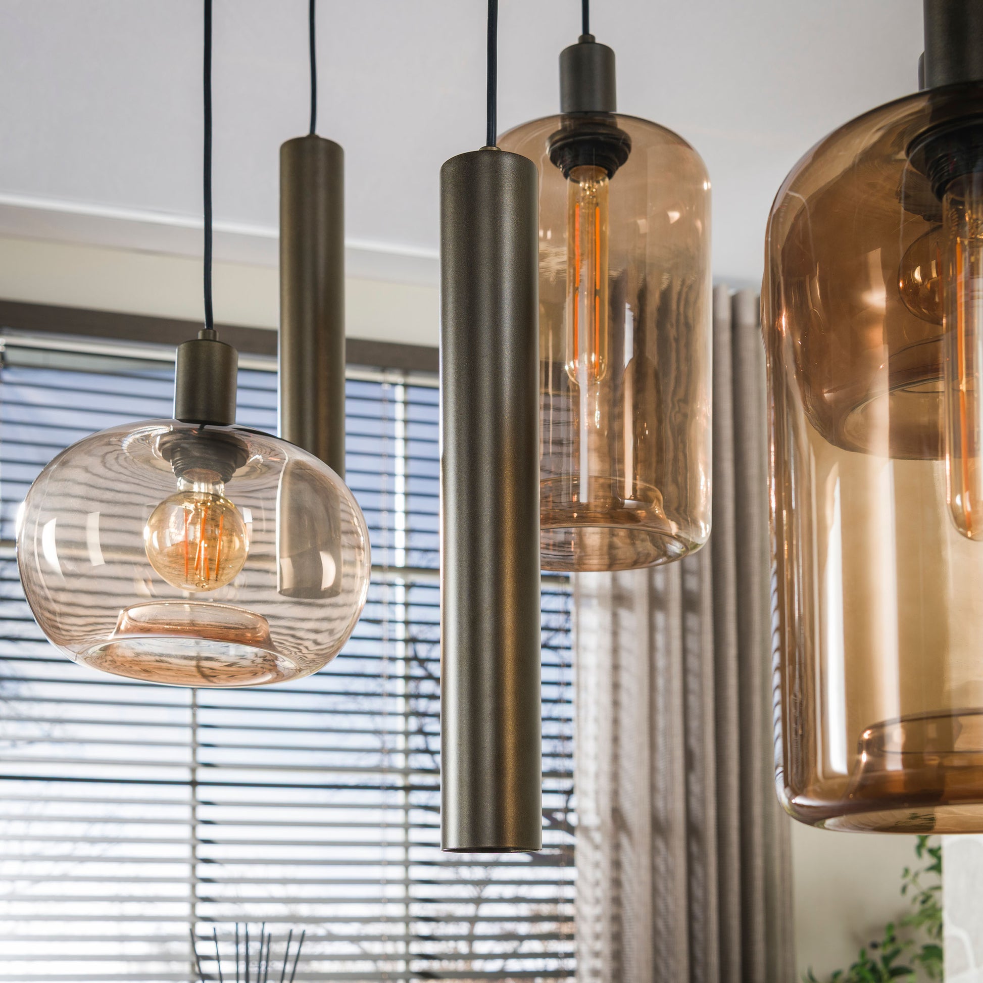 Hanglamp Serene 4+3-lichts / Sienna bruin