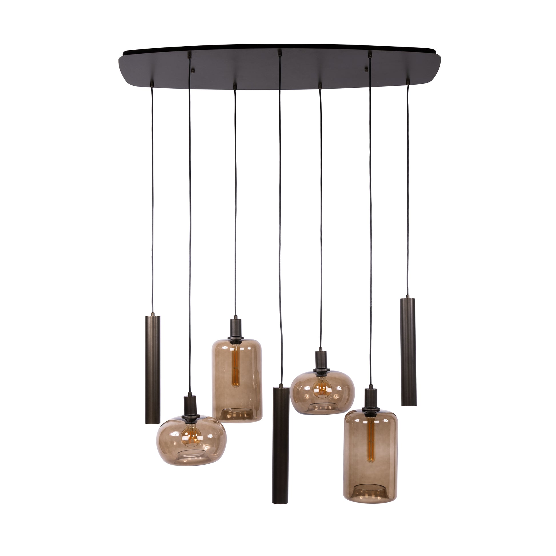 Hanglamp Serene 4+3-lichts / Sienna bruin