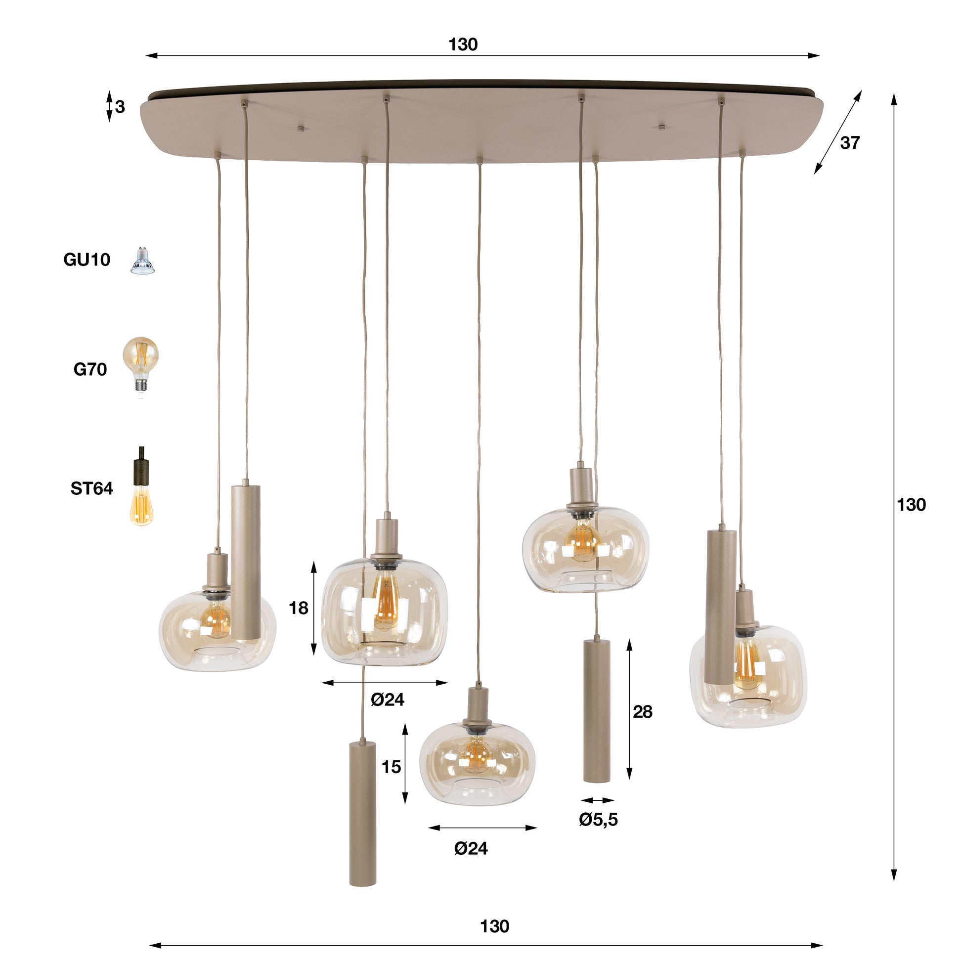 Hanglamp Serene 5+4-lichts / Beige