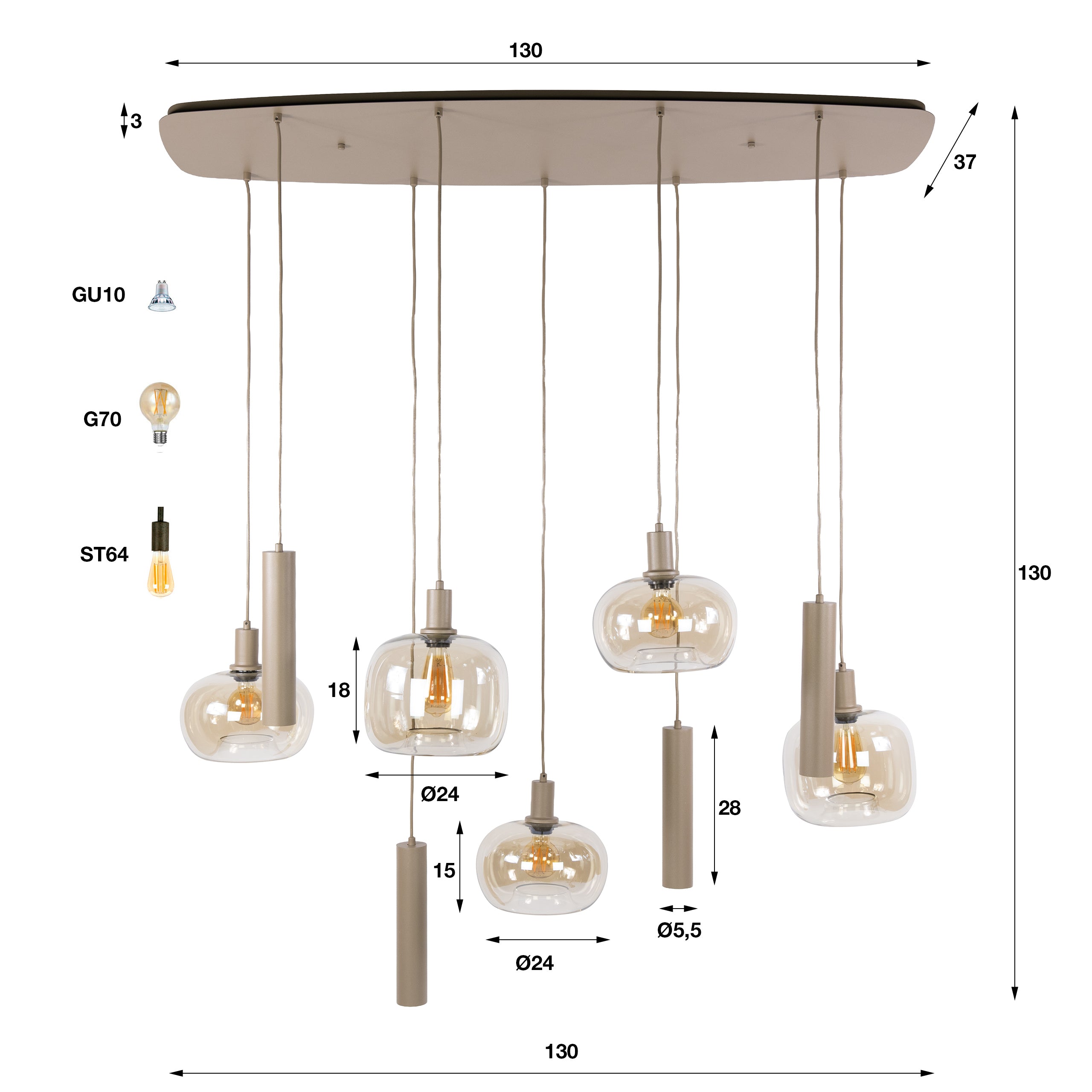 Hanglamp Serene 5+4-lichts / Beige