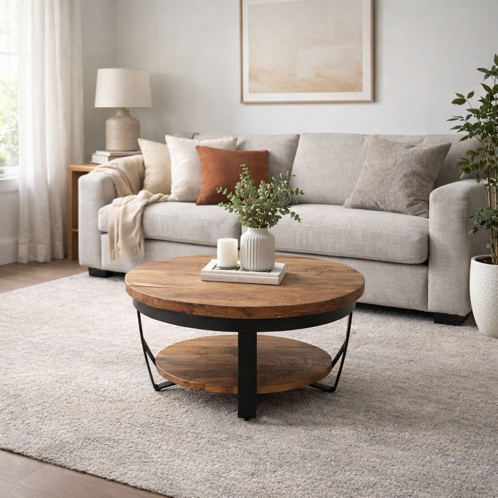 Salontafel Britt 65 cm rond met plank