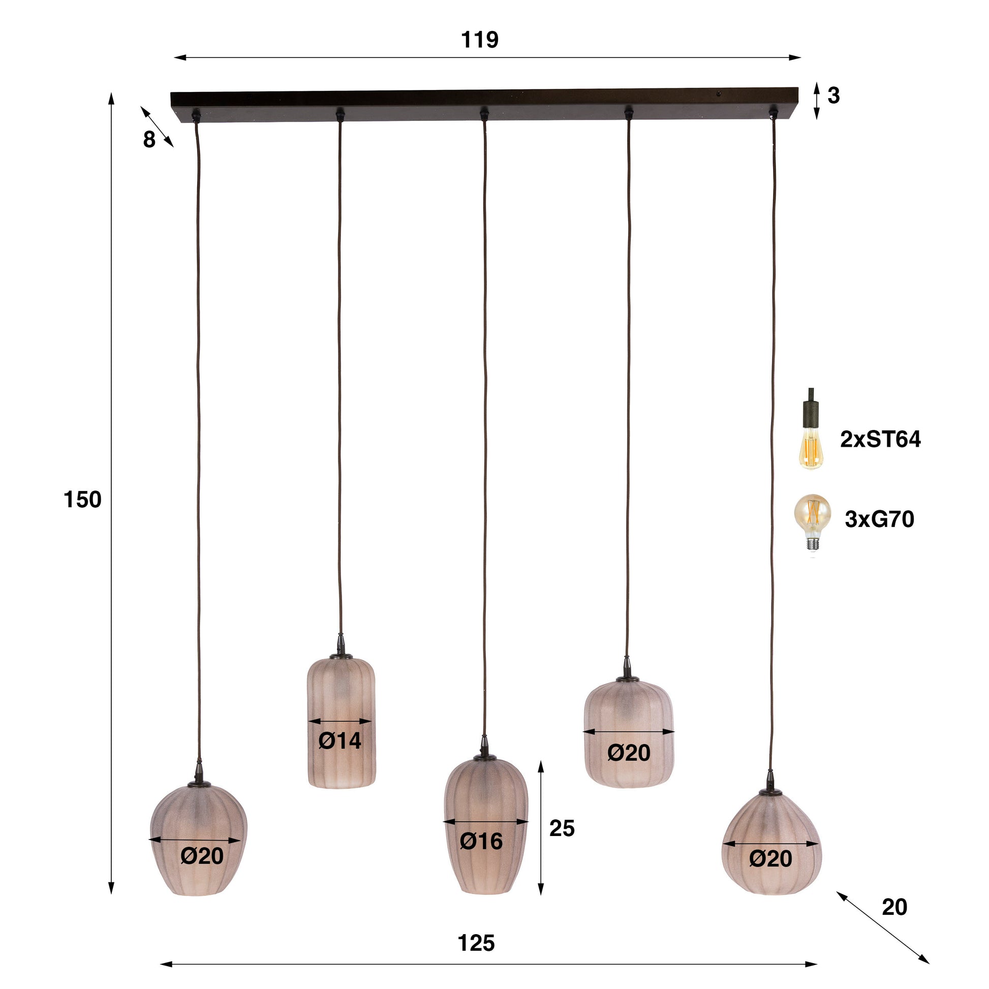 Hanglamp Altura 5-lichts / Sienna bruin-frosted