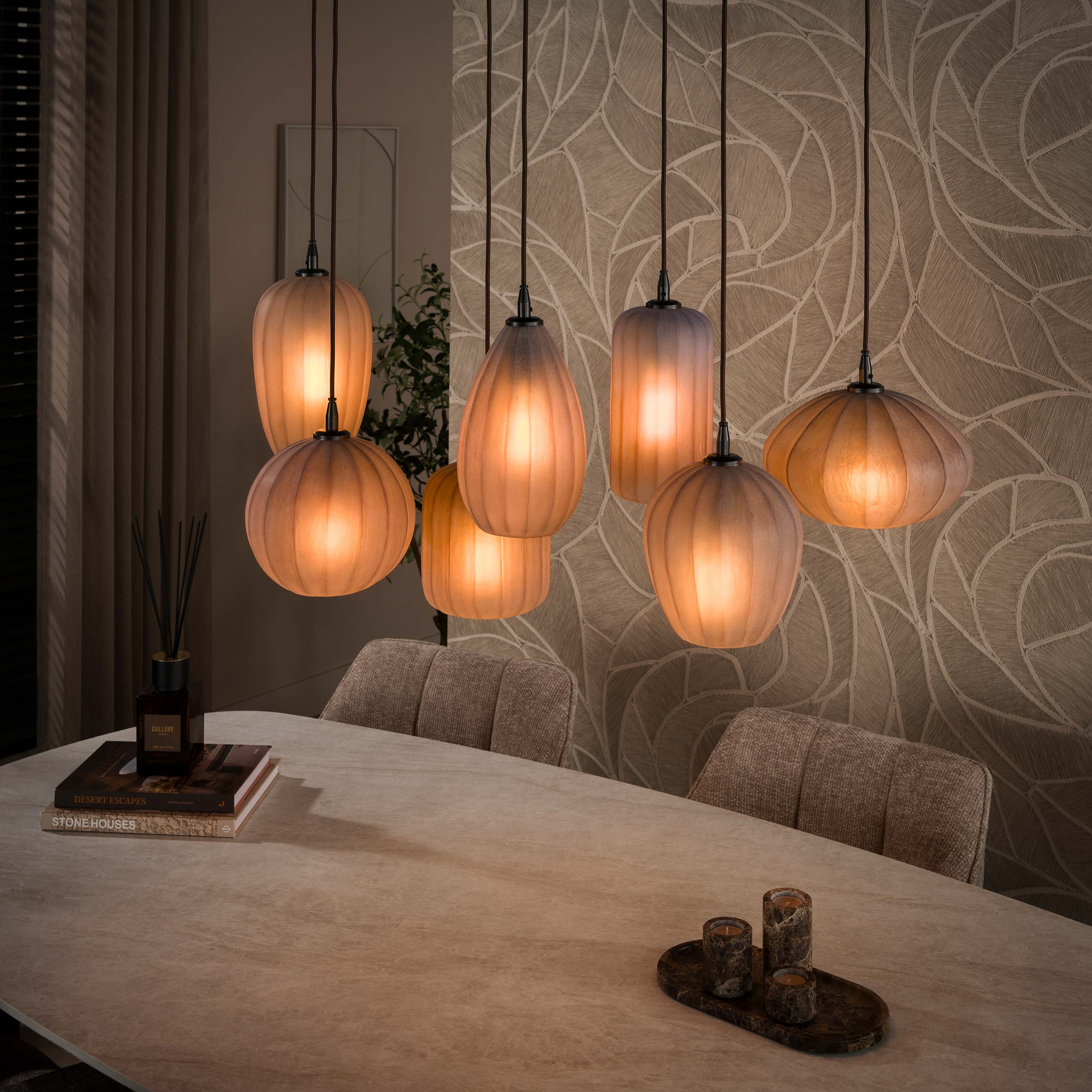 Hanglamp Altura 4+3-lichts / Sienna bruin-frosted
