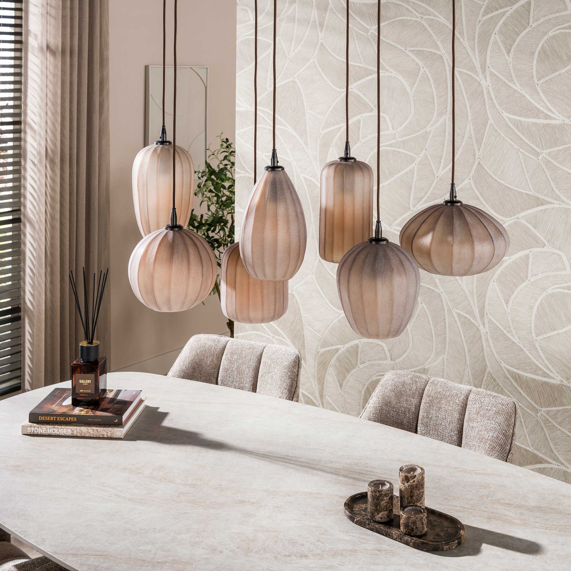 Hanglamp Altura 4+3-lichts / Sienna bruin-frosted