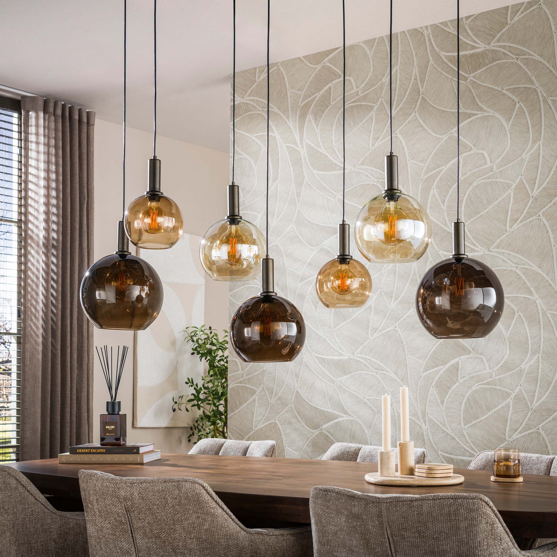 Hanglamp Moka 4+3-lichts / Multi bruin