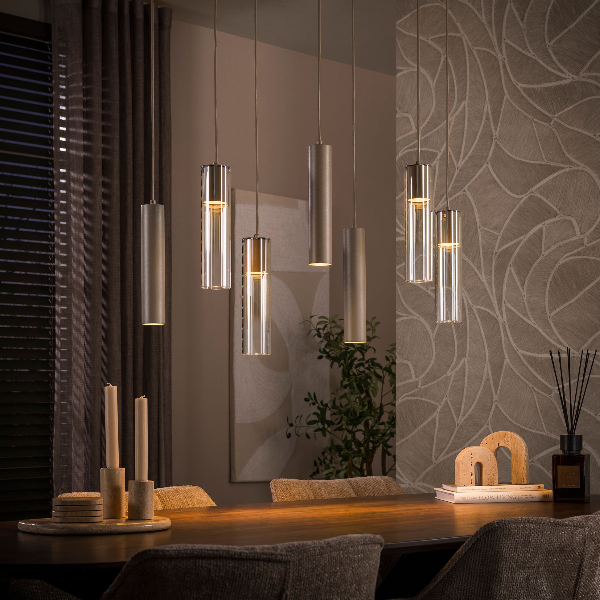 Hanglamp Lungo 4+3-lichts / Beige