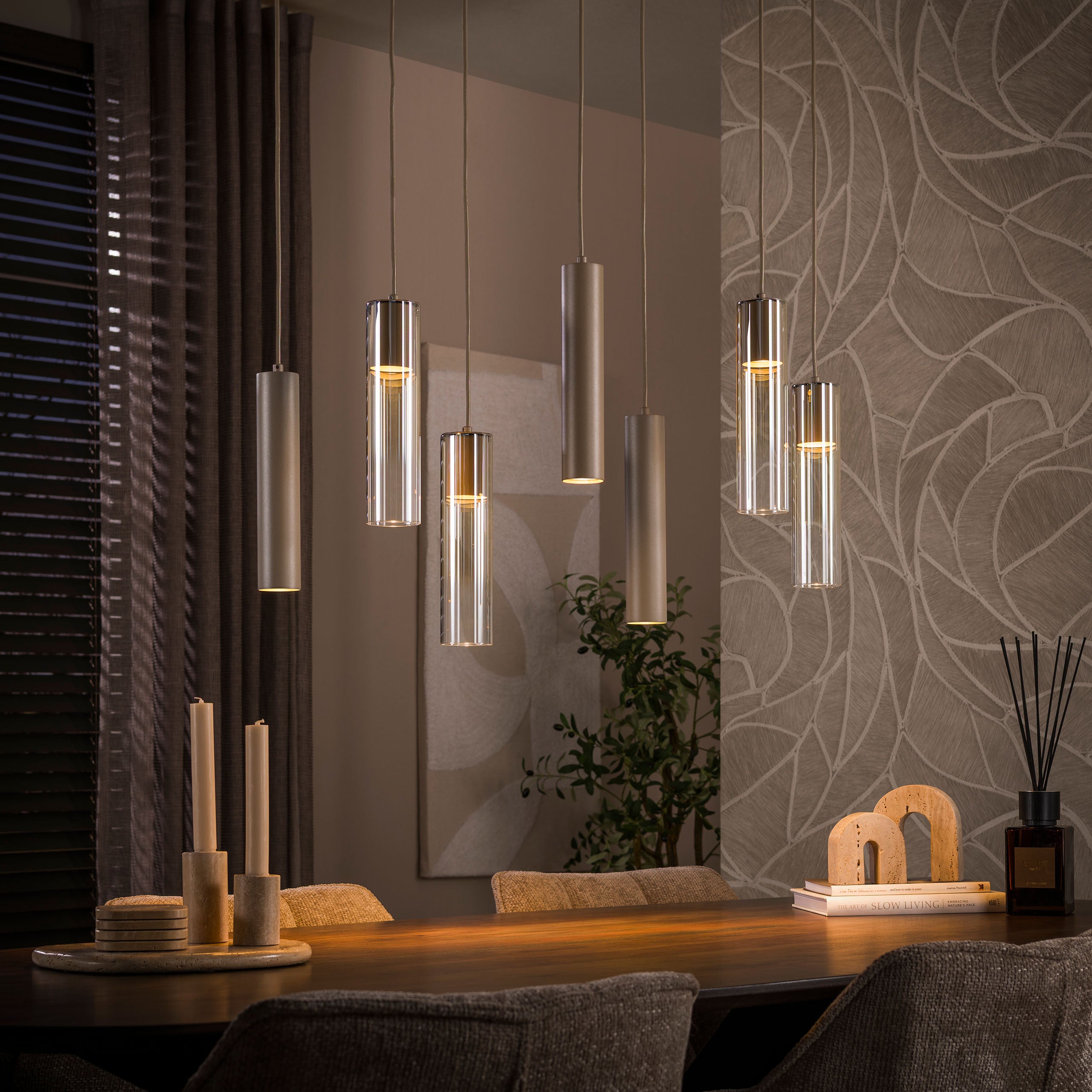 Hanglamp Lungo 4+3-lichts / Beige