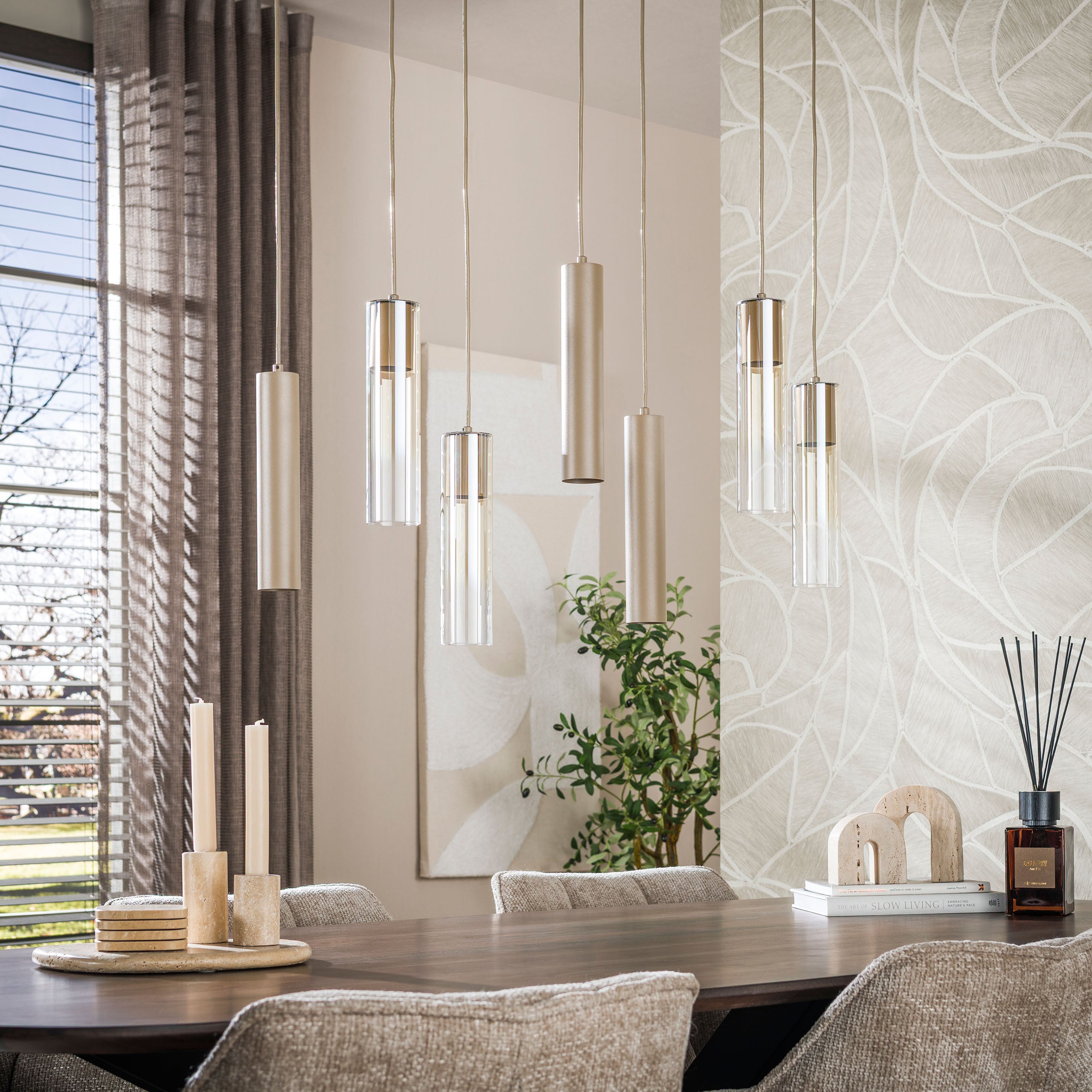 Hanglamp Lungo 4+3-lichts / Beige