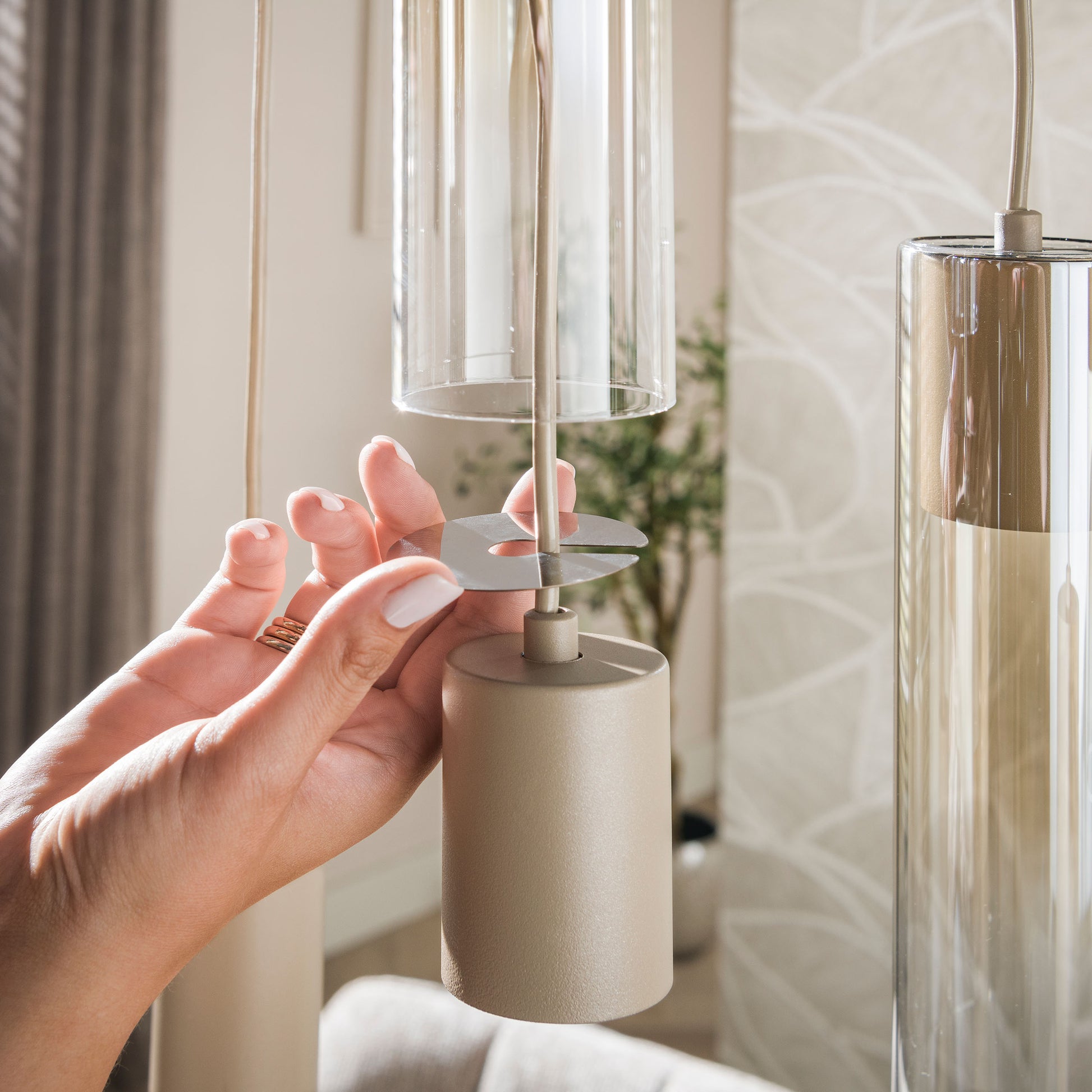 Hanglamp Lungo 4+3-lichts / Beige