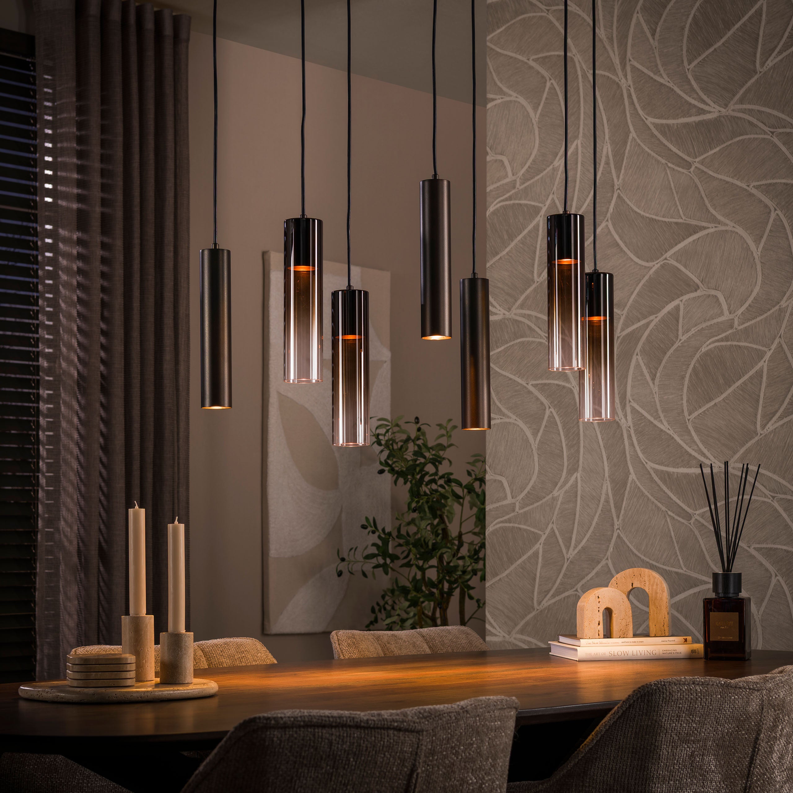 Hanglamp Lungo 4+3-lichts / Sienna bruin