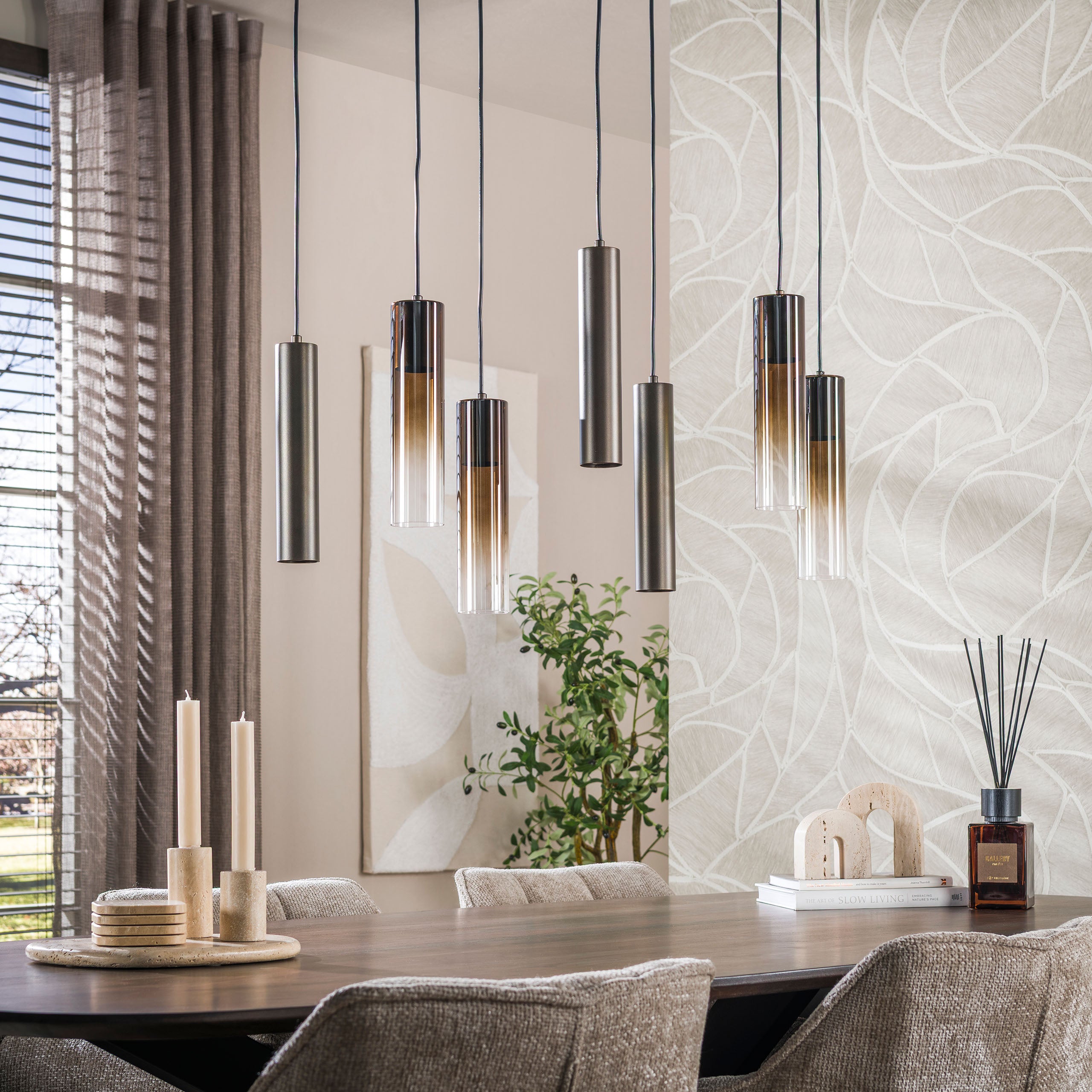 Hanglamp Lungo 4+3-lichts / Sienna bruin
