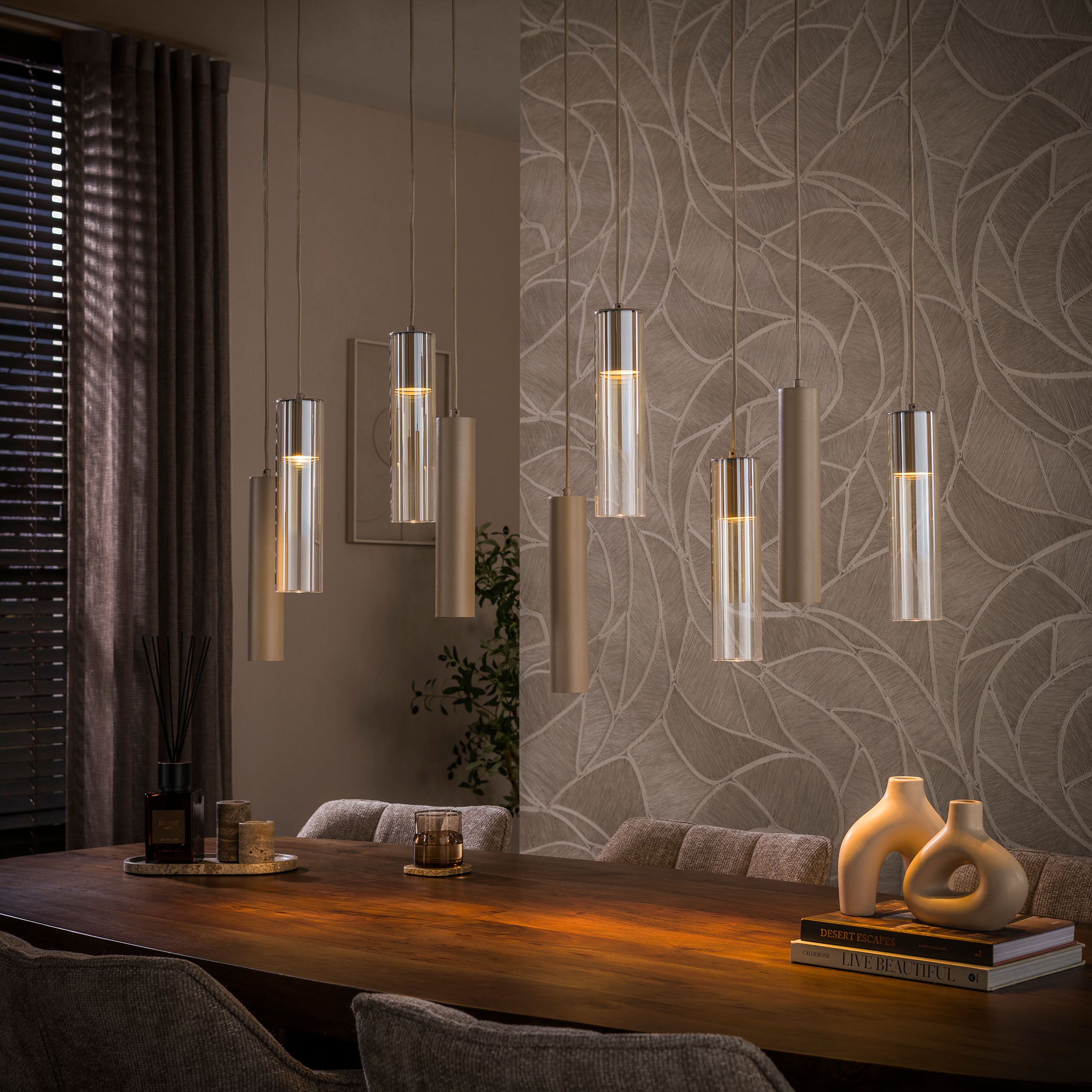 Hanglamp Lungo 5+4-lichts / Beige