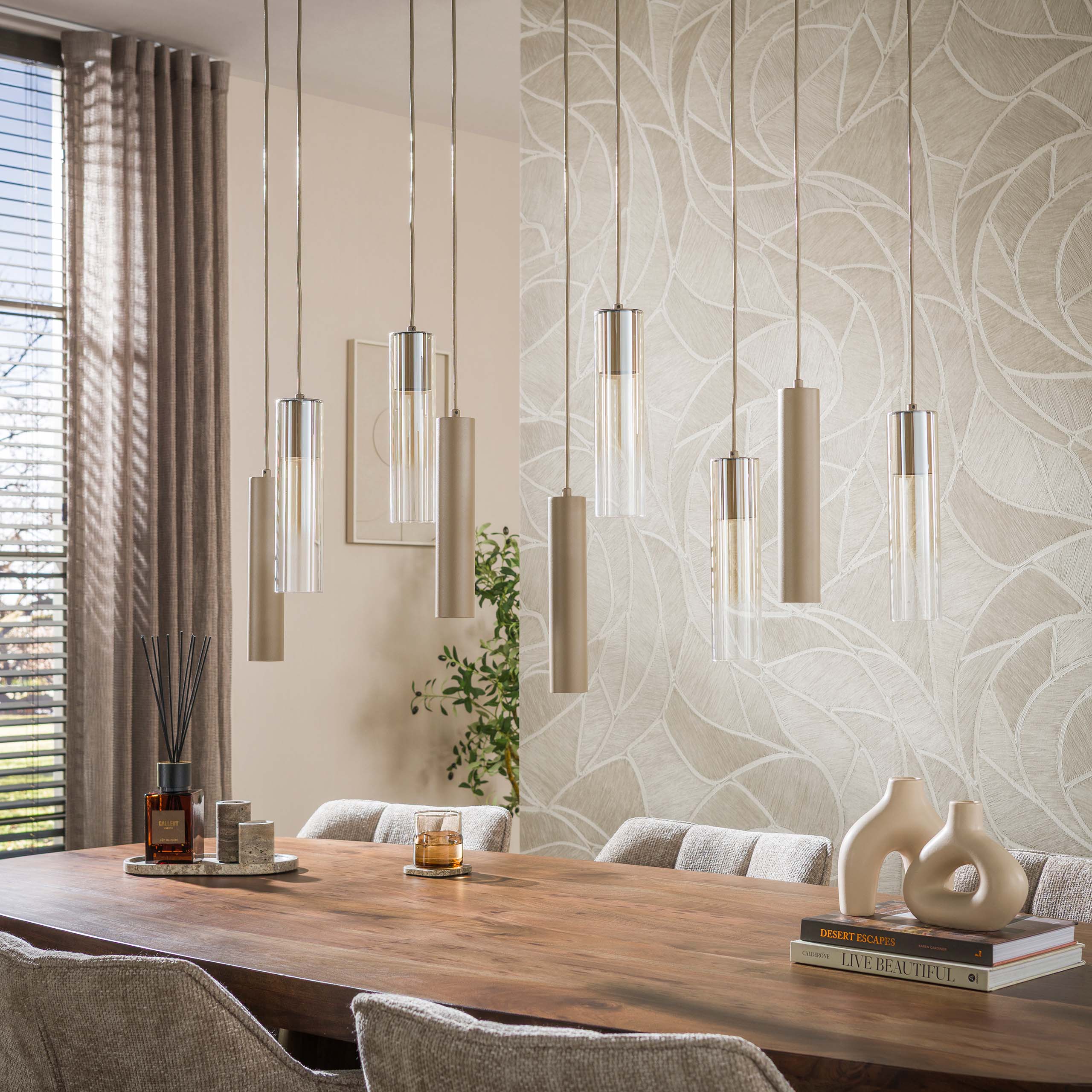 Hanglamp Lungo 5+4-lichts / Beige