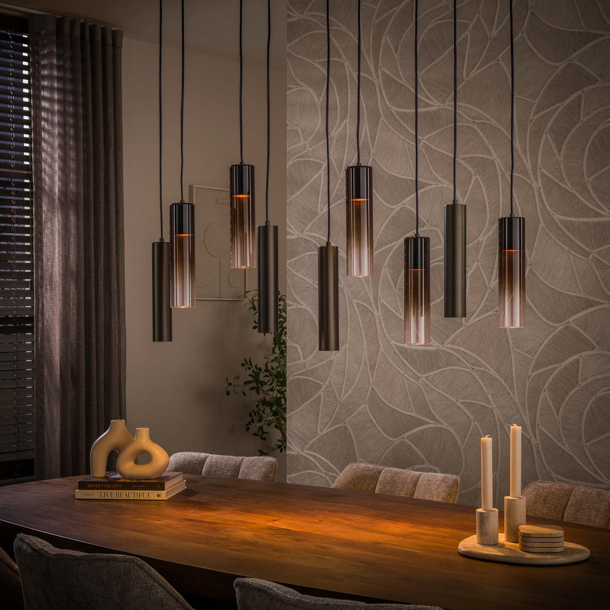 Hanglamp Lungo 5+4-lichts / Sienna bruin