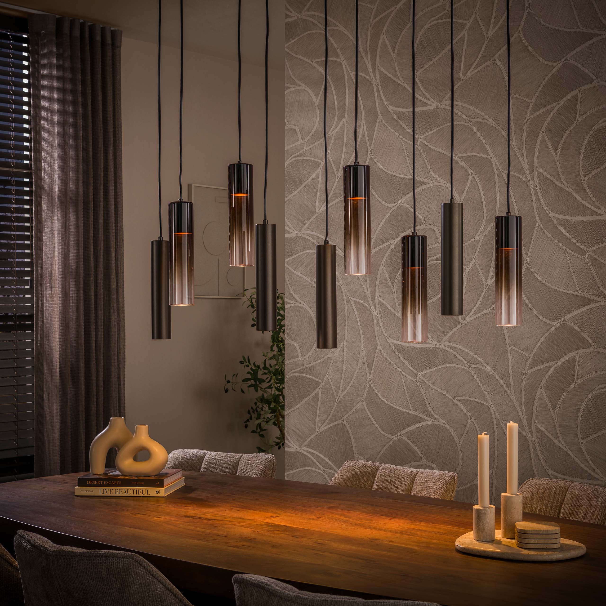 Hanglamp Lungo 5+4-lichts / Sienna bruin