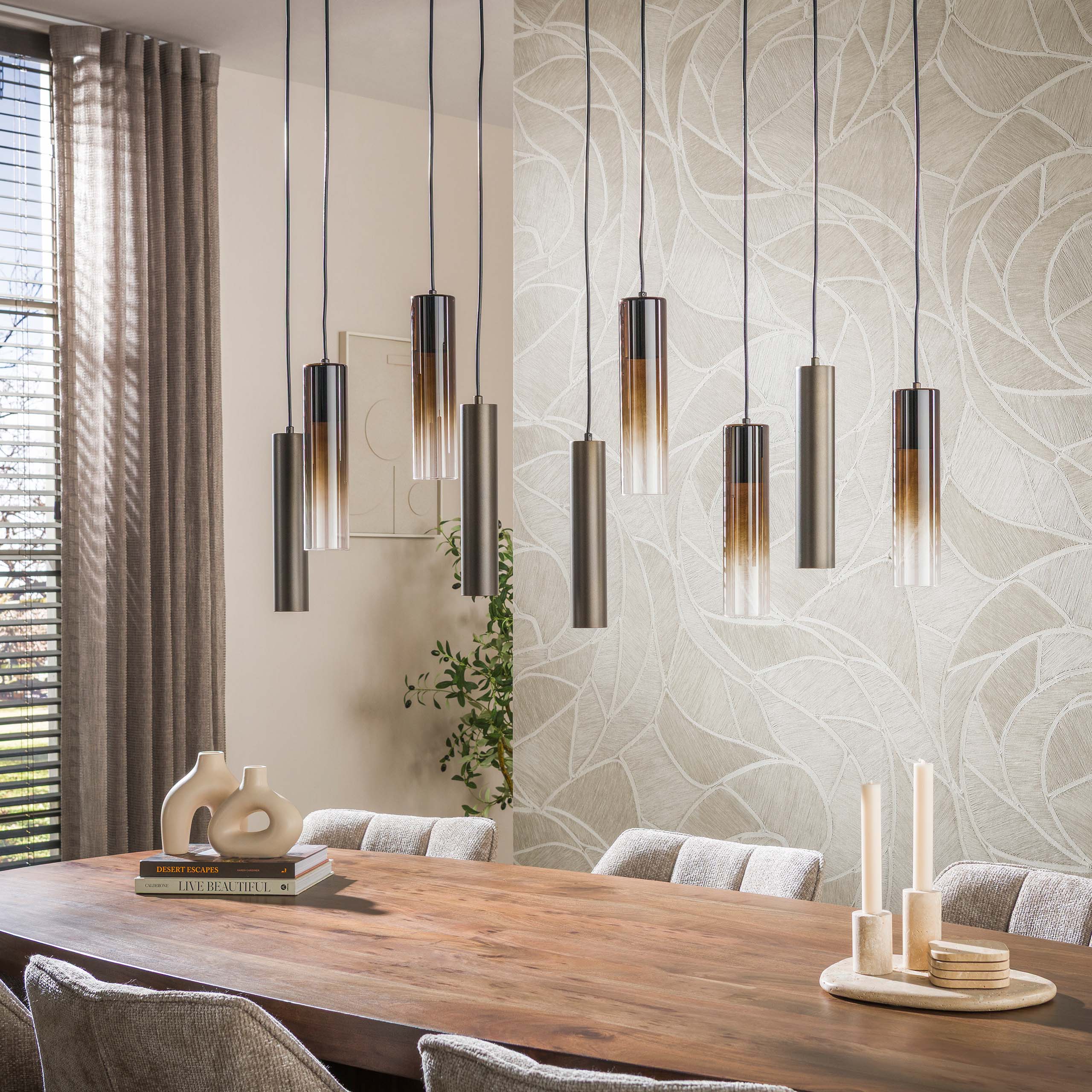 Hanglamp Lungo 5+4-lichts / Sienna bruin