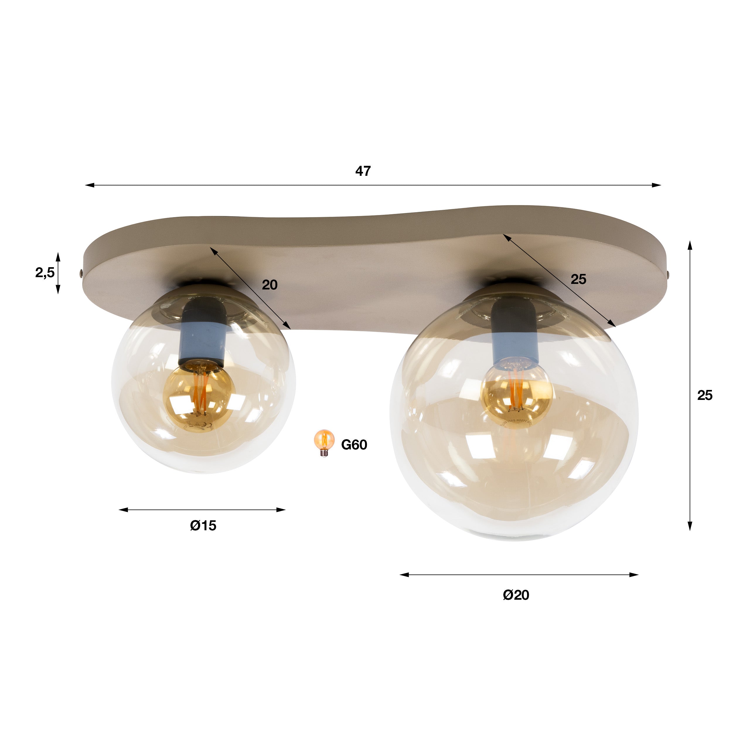 Plafondlamp Bubble 2-lichts / Beige