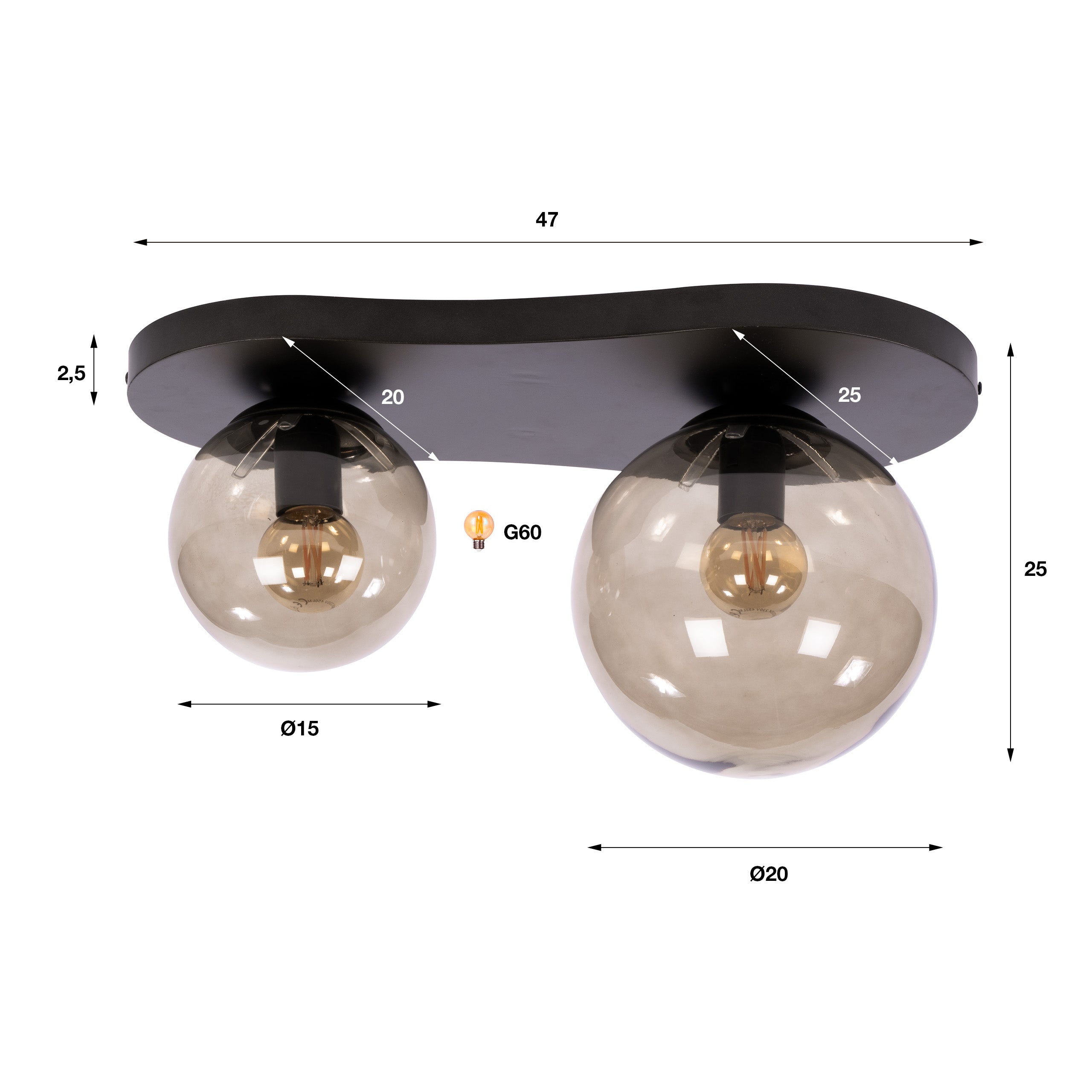 Plafondlamp Bubble 2-lichts / Sienna bruin
