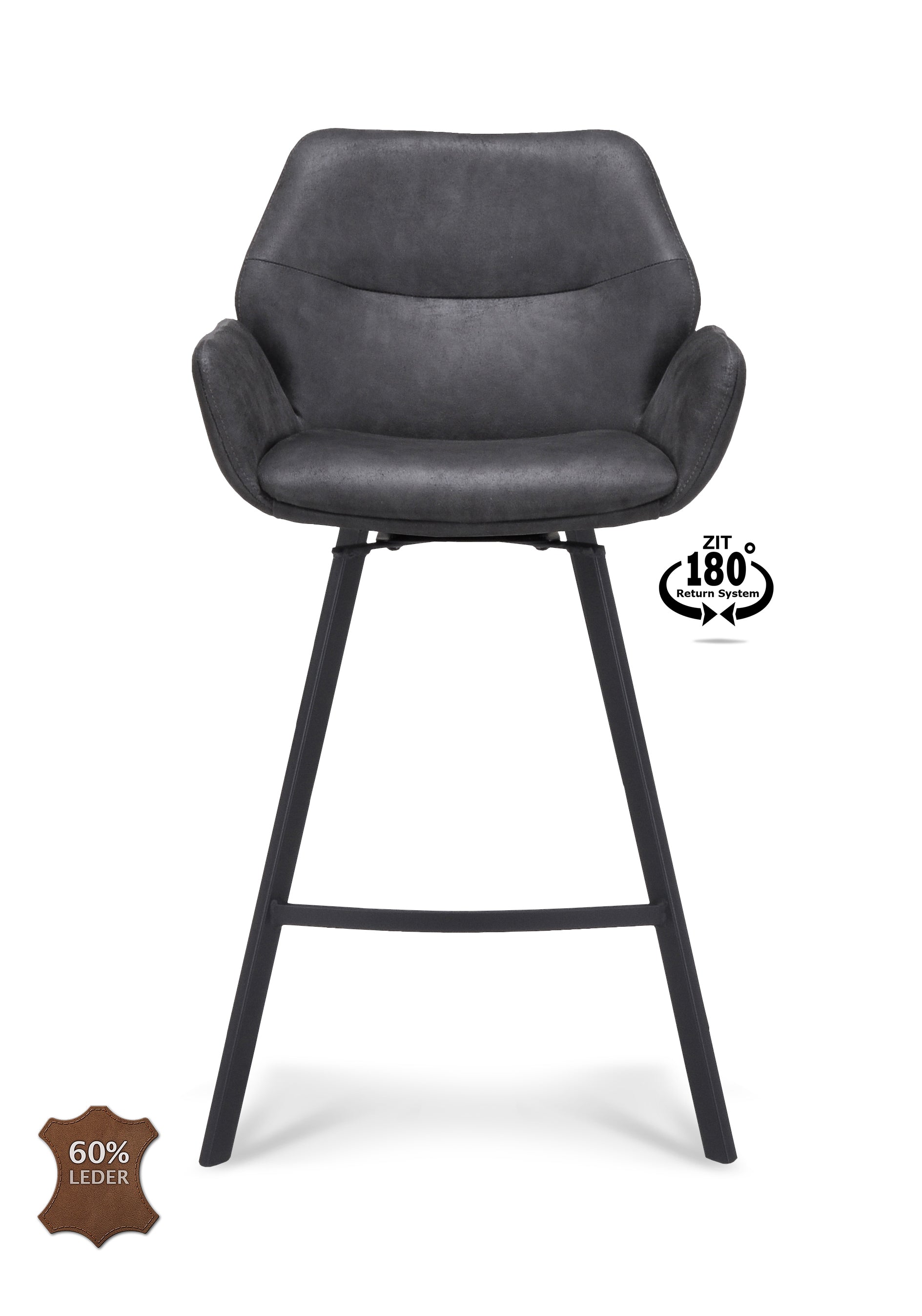 Barkruk met armleuning Luton - ZH 65 Microleder Bull Anthracite Poot Black 180° Return-system