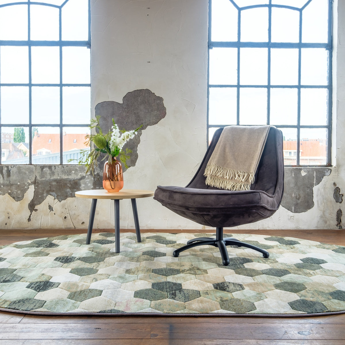 Vloerkleed Amado Groen Multicolor ovaal in interieur