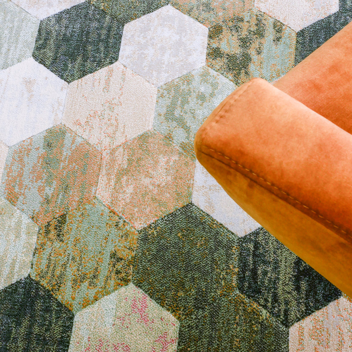 Vloerkleed Amado Groen Multicolor rond sfeerbeeld
