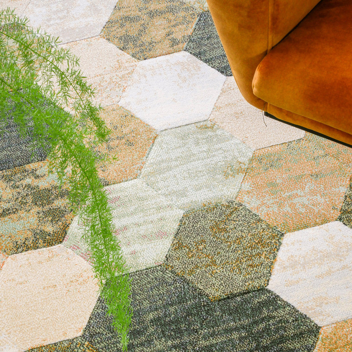 Vloerkleed Amado Groen Multicolor rond woonkamer