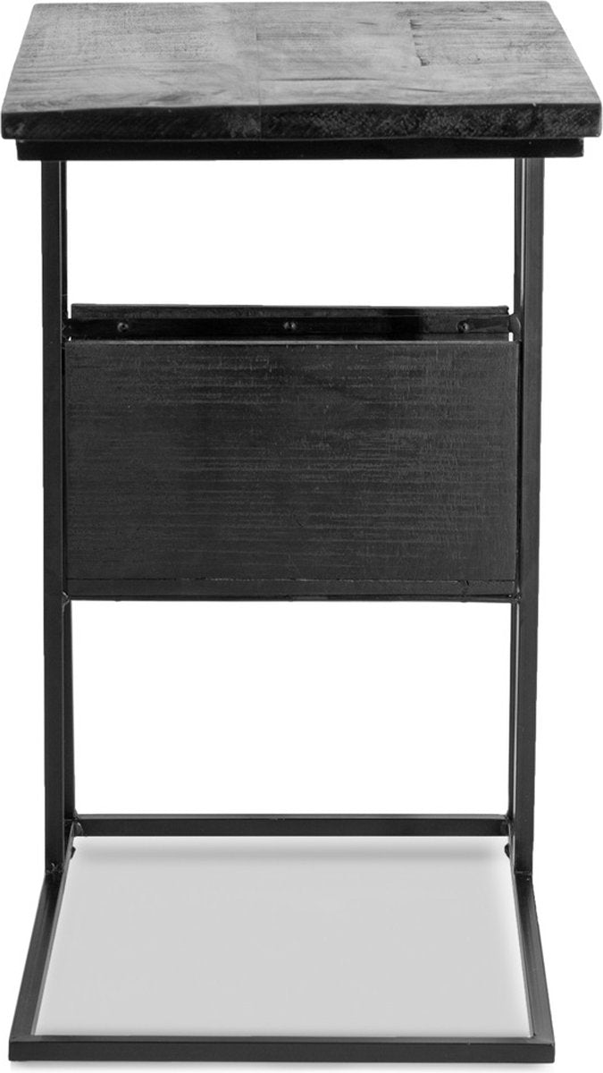 Laptoptafel met krantenbak -  Zwart - Mangohout  - Afgeprijsd