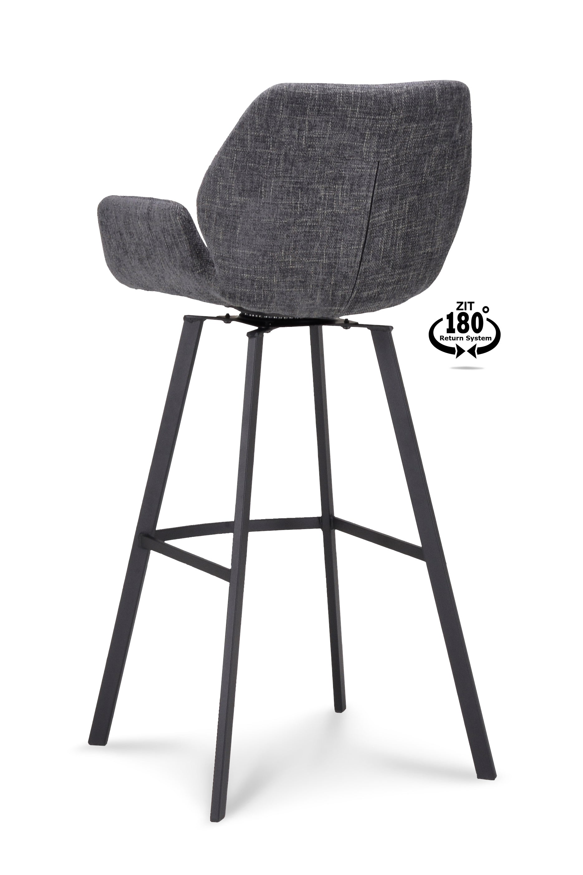 Barkruk met armleuning Luton - ZH 80 Stof Miami Darkgrey Poot Black 180° Return-system