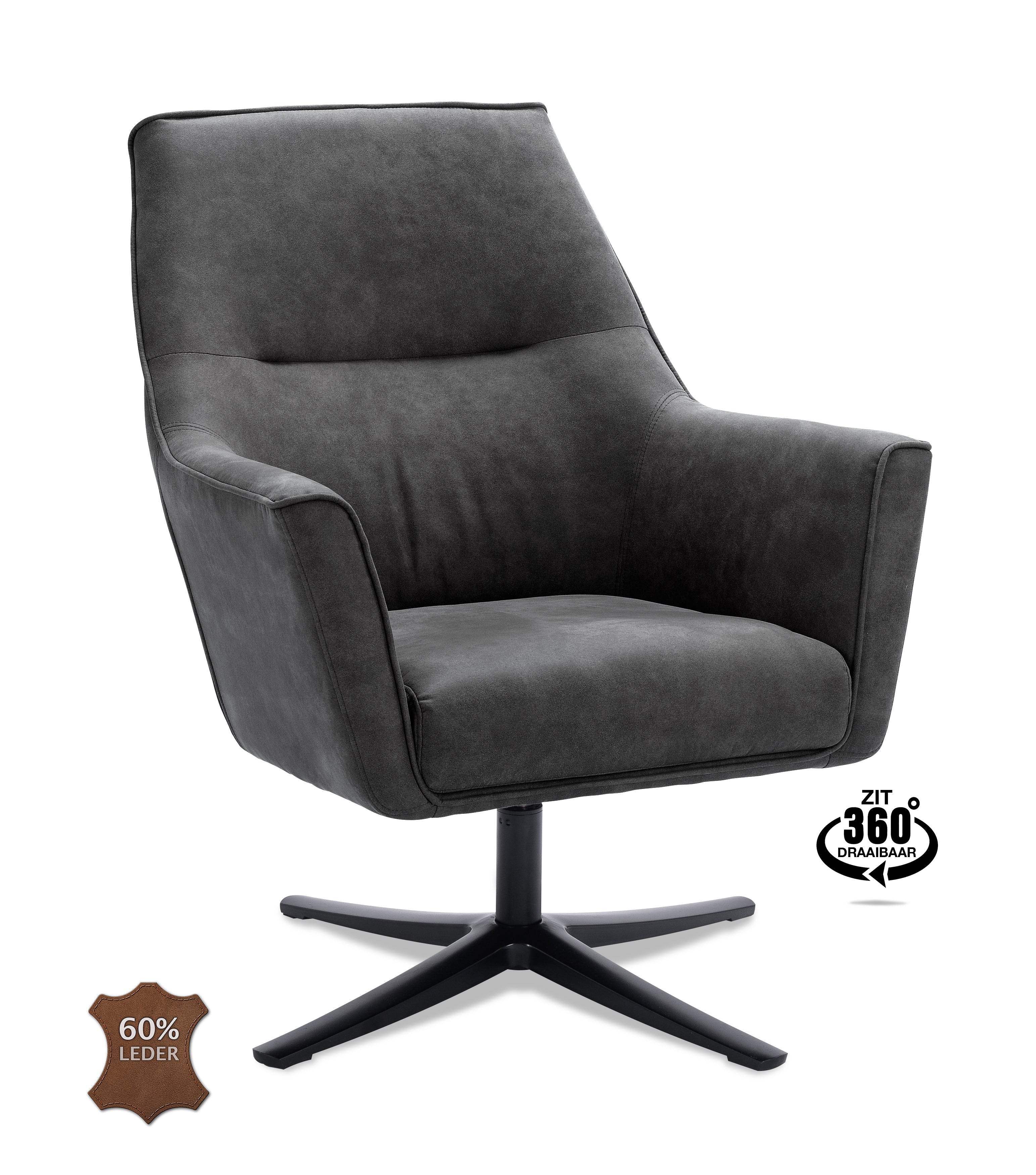 Fauteuil Bronco draaivoet zwart Microleder Bull Graphite