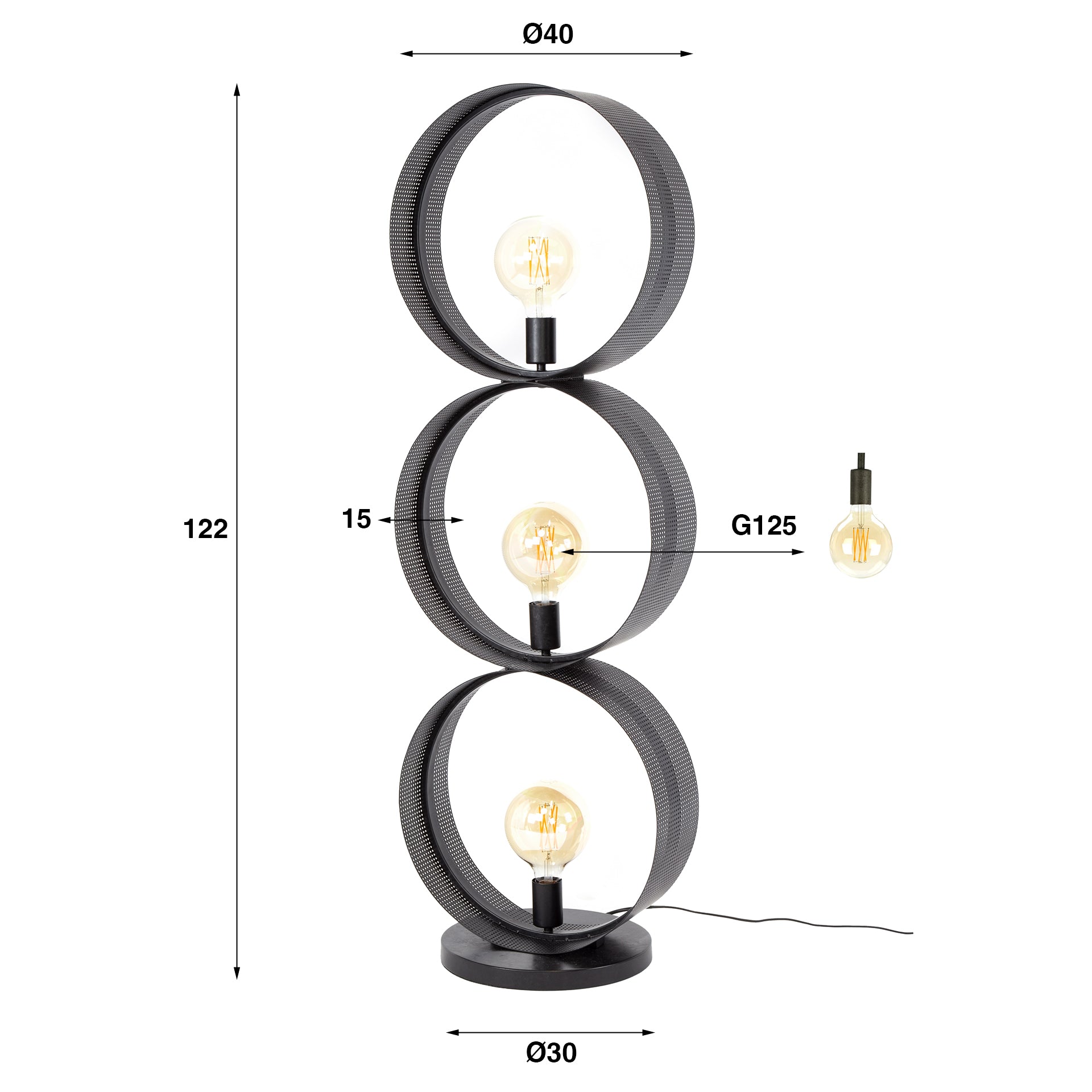 Vloerlamp Ring Mesh 3 Lichts Charcoal