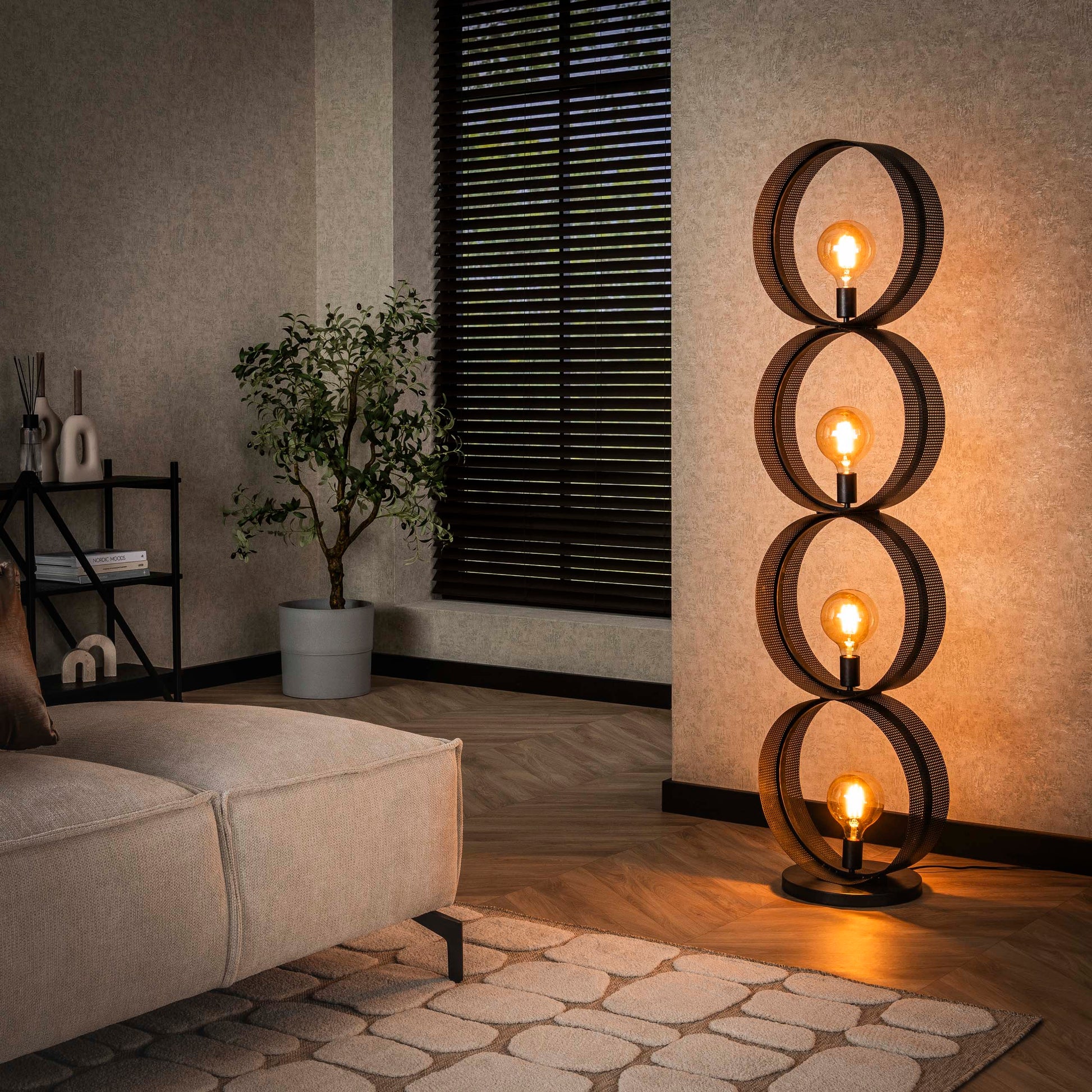 Vloerlamp Ring mesh 4-lichts / Charcoal