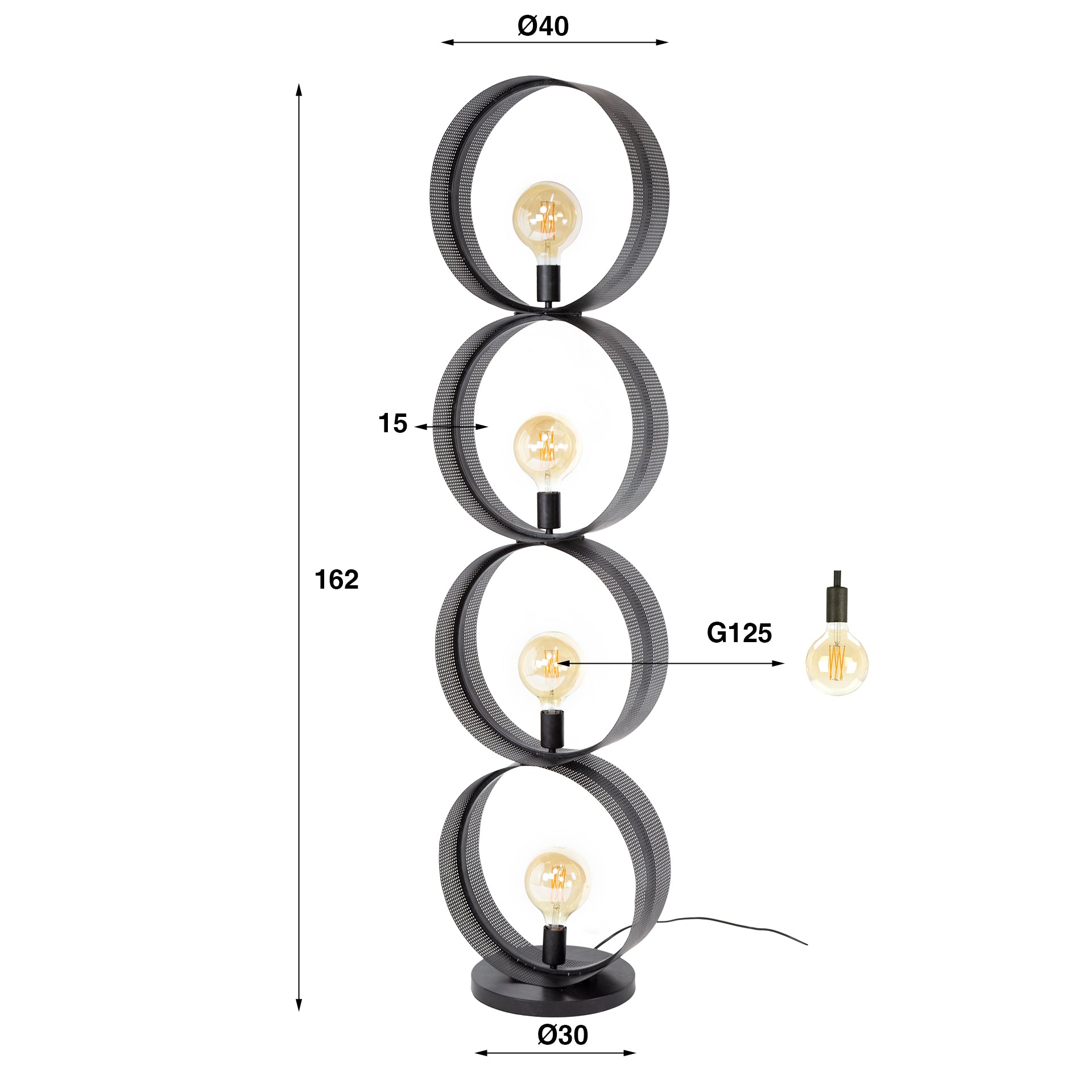 Vloerlamp Ring Mesh 4 Lichts Charcoal