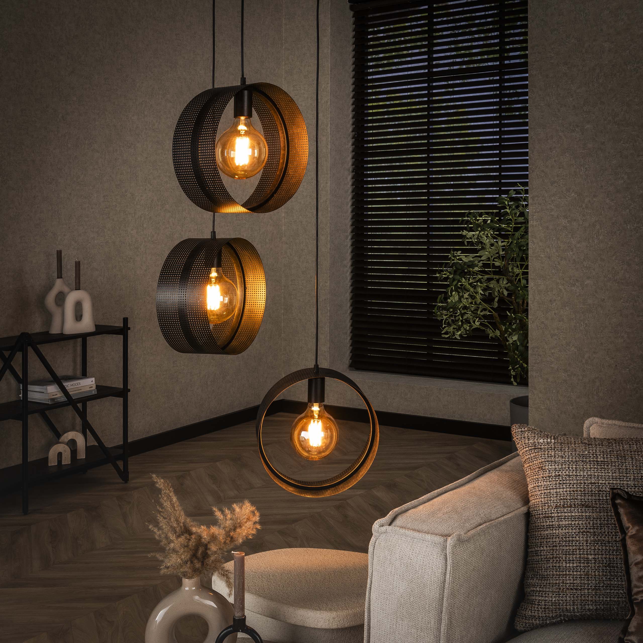 Hanglamp Ring mesh getrapt 3-lichts / Charcoal