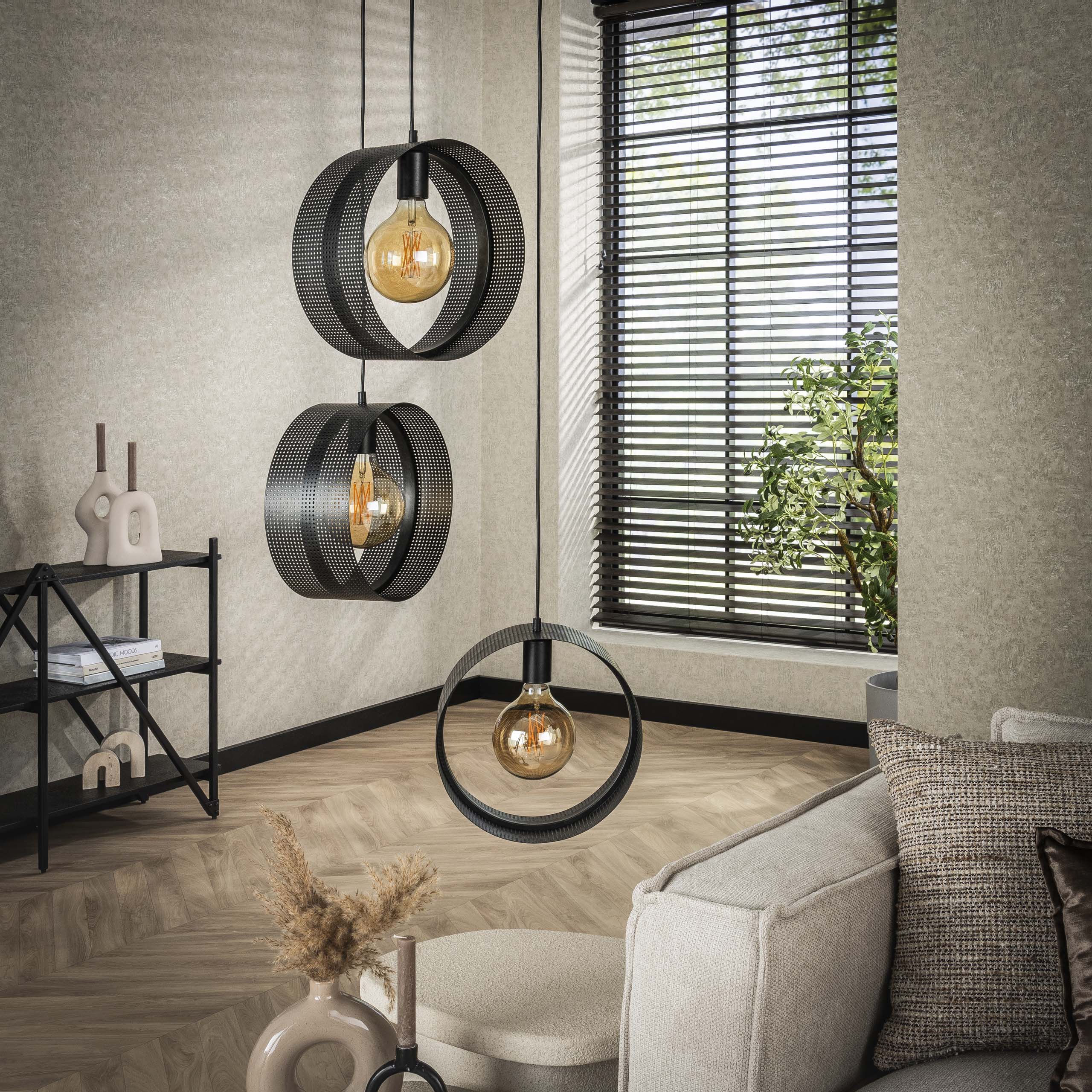 Hanglamp Ring Mesh Getrapt 3 Lichts Charcoal