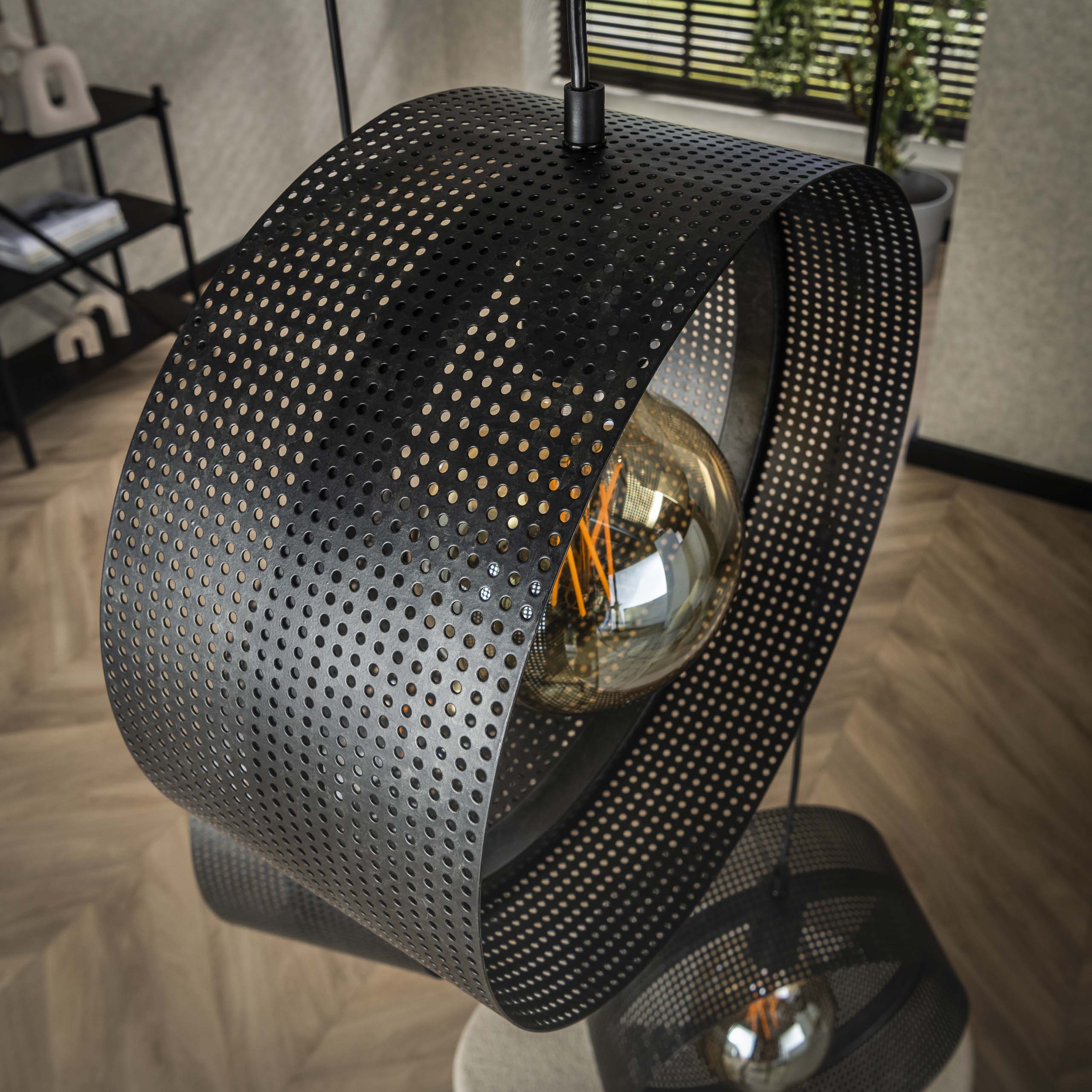 Hanglamp Ring Mesh Getrapt 3 Lichts Charcoal