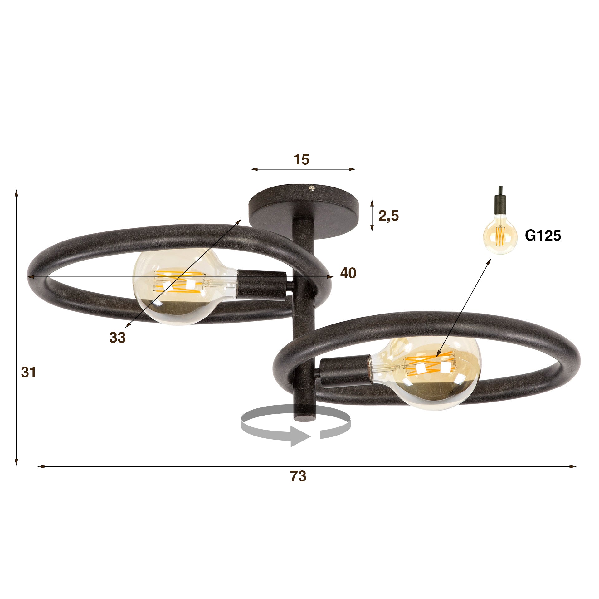 Plafondlamp Pebble 2 Lichts Artic Zwart