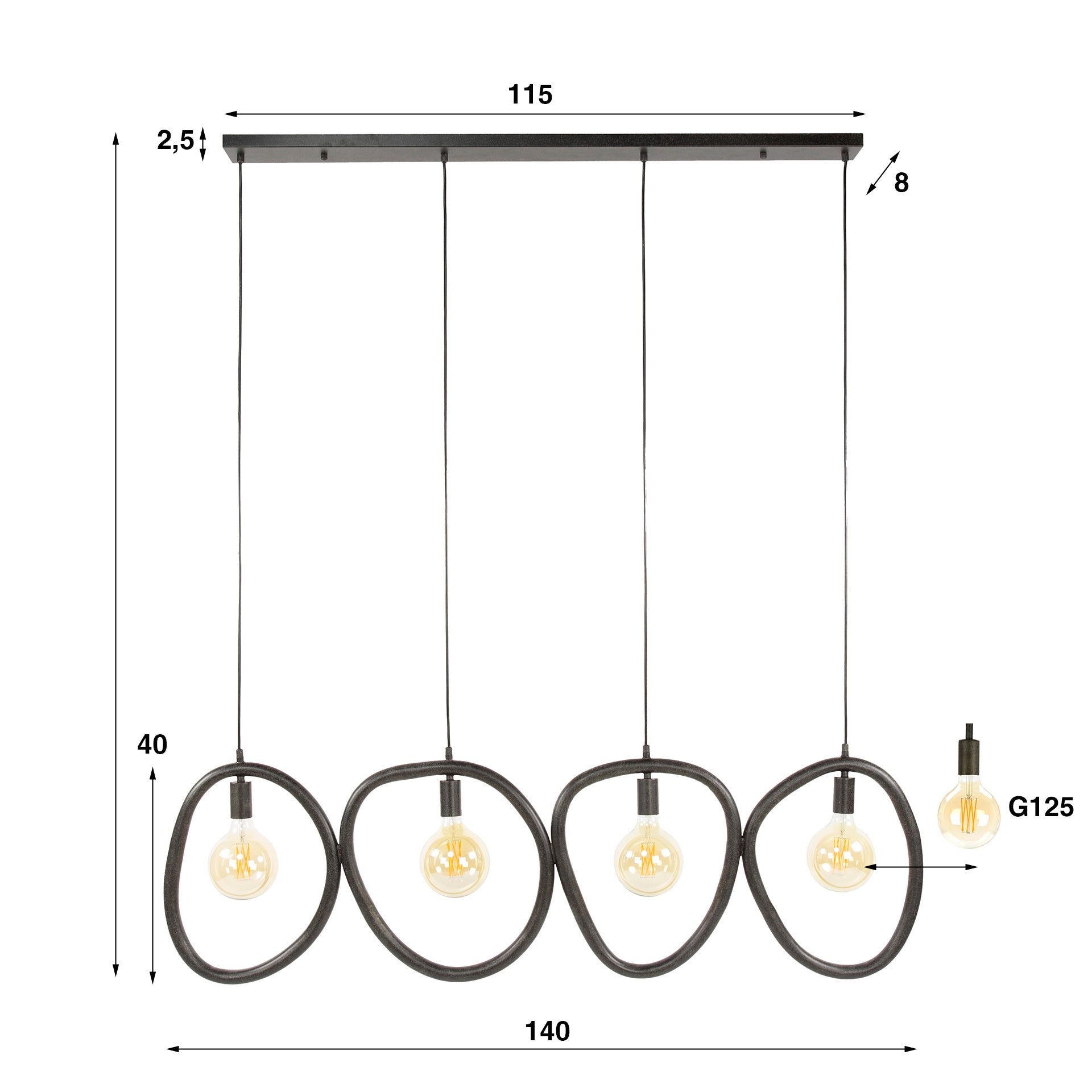 Hanglamp Pebble 4 Lichts Artic Zwart