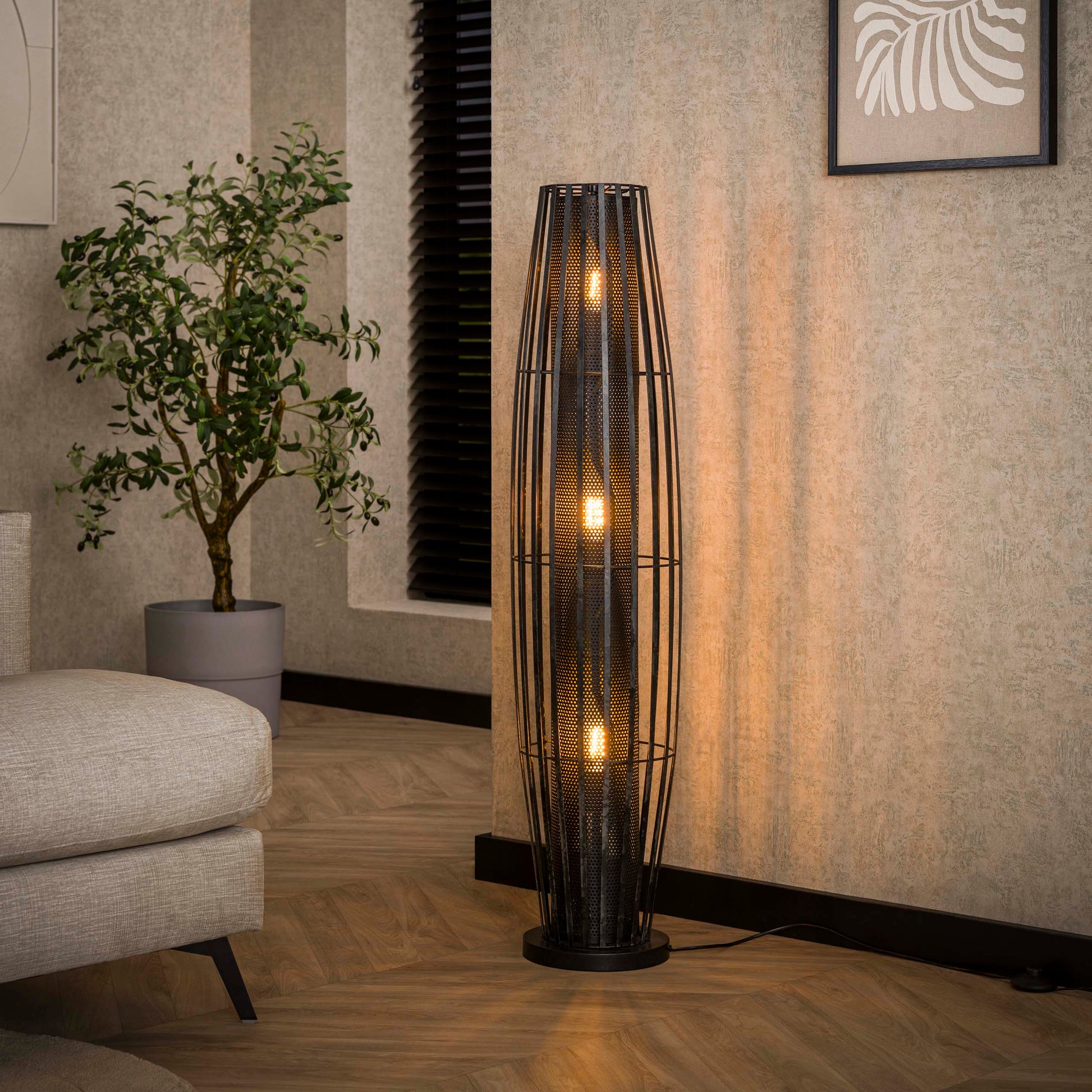 Vloerlamp Cylinder Mesh 3-lichts 120cm / Charcoal