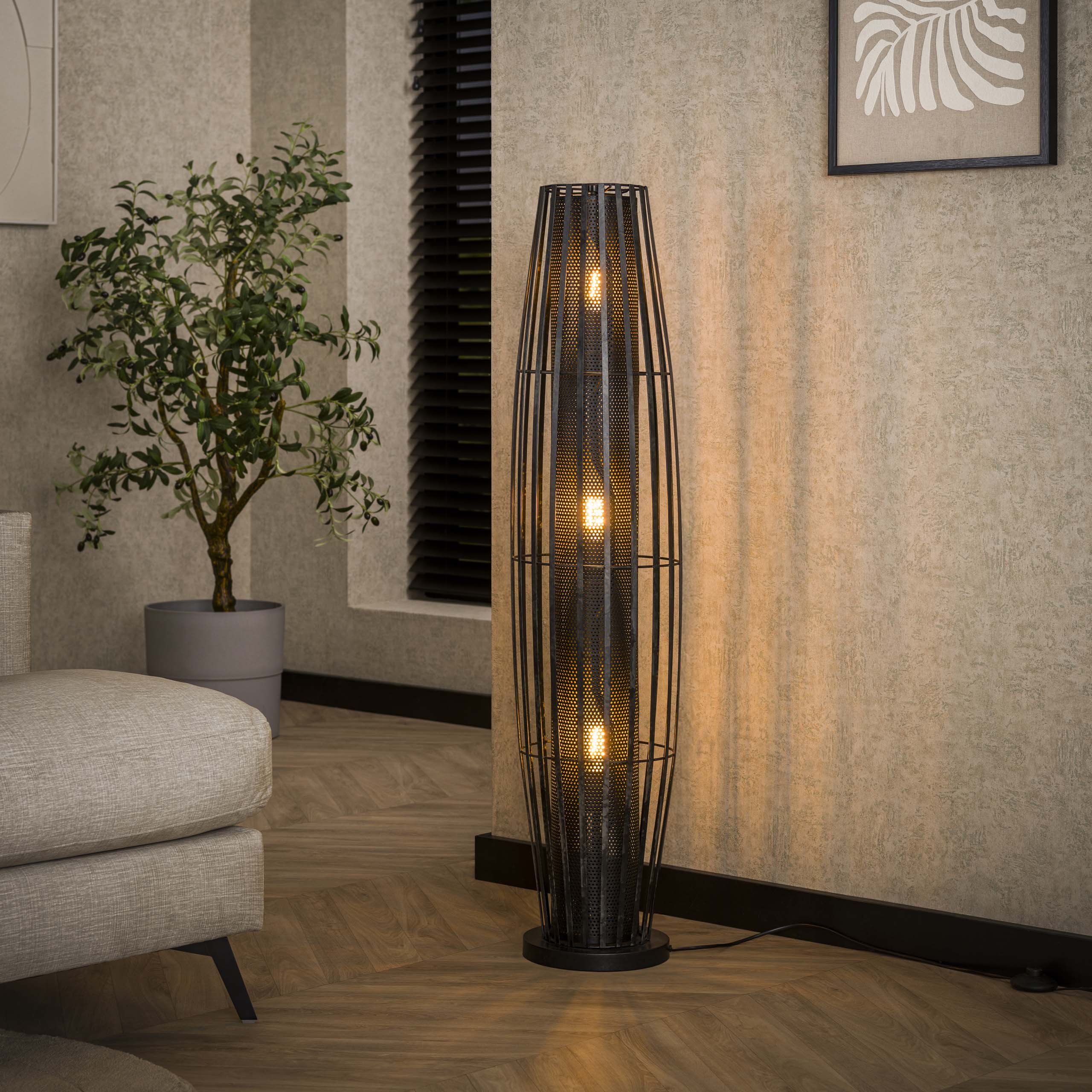 Vloerlamp Cylinder Mesh 3-lichts 120cm / Charcoal