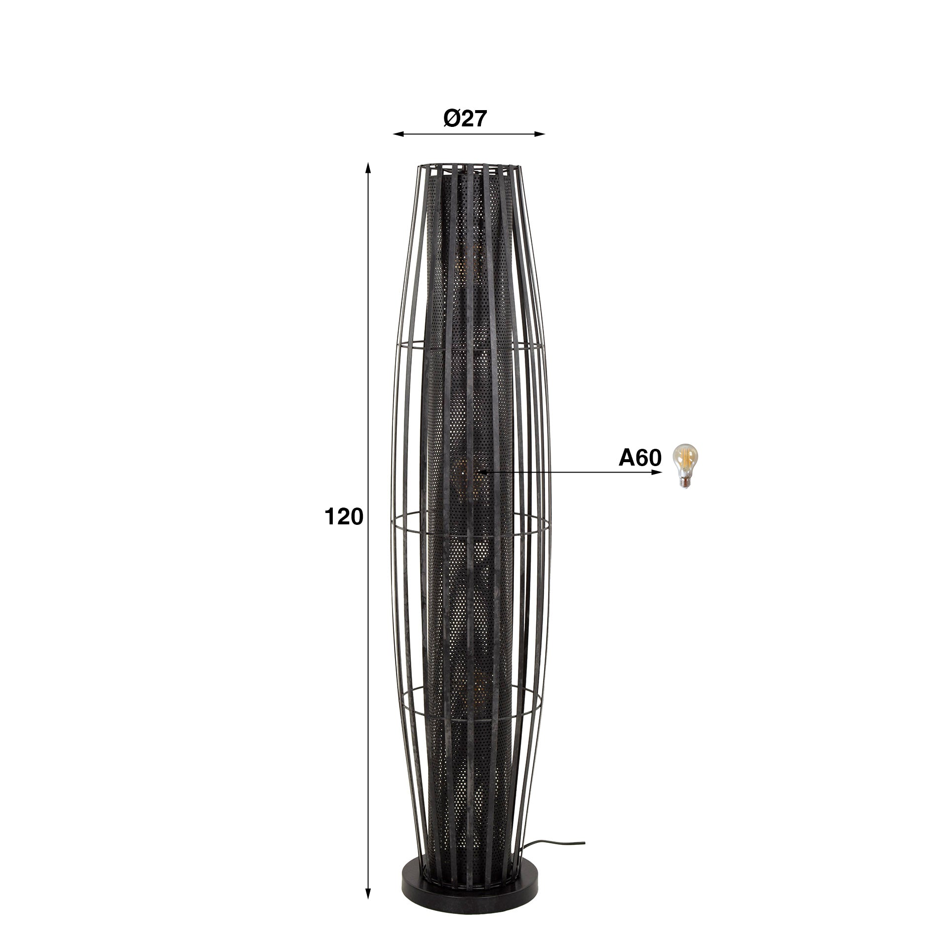 Vloerlamp Cylinder Mesh 3 Lichts 120Cm Charcoal
