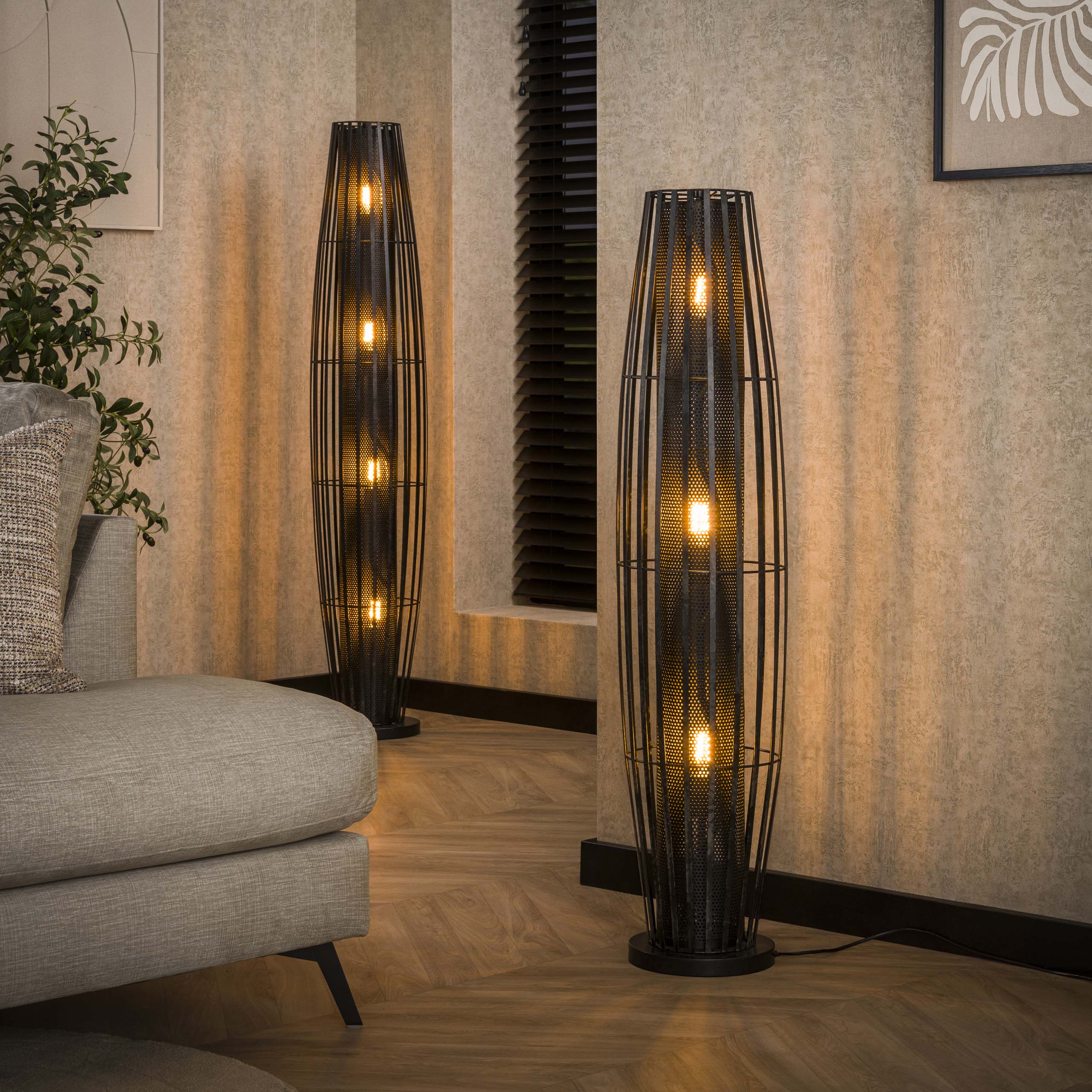 Vloerlamp Cylinder Mesh 3 Lichts 120Cm Charcoal