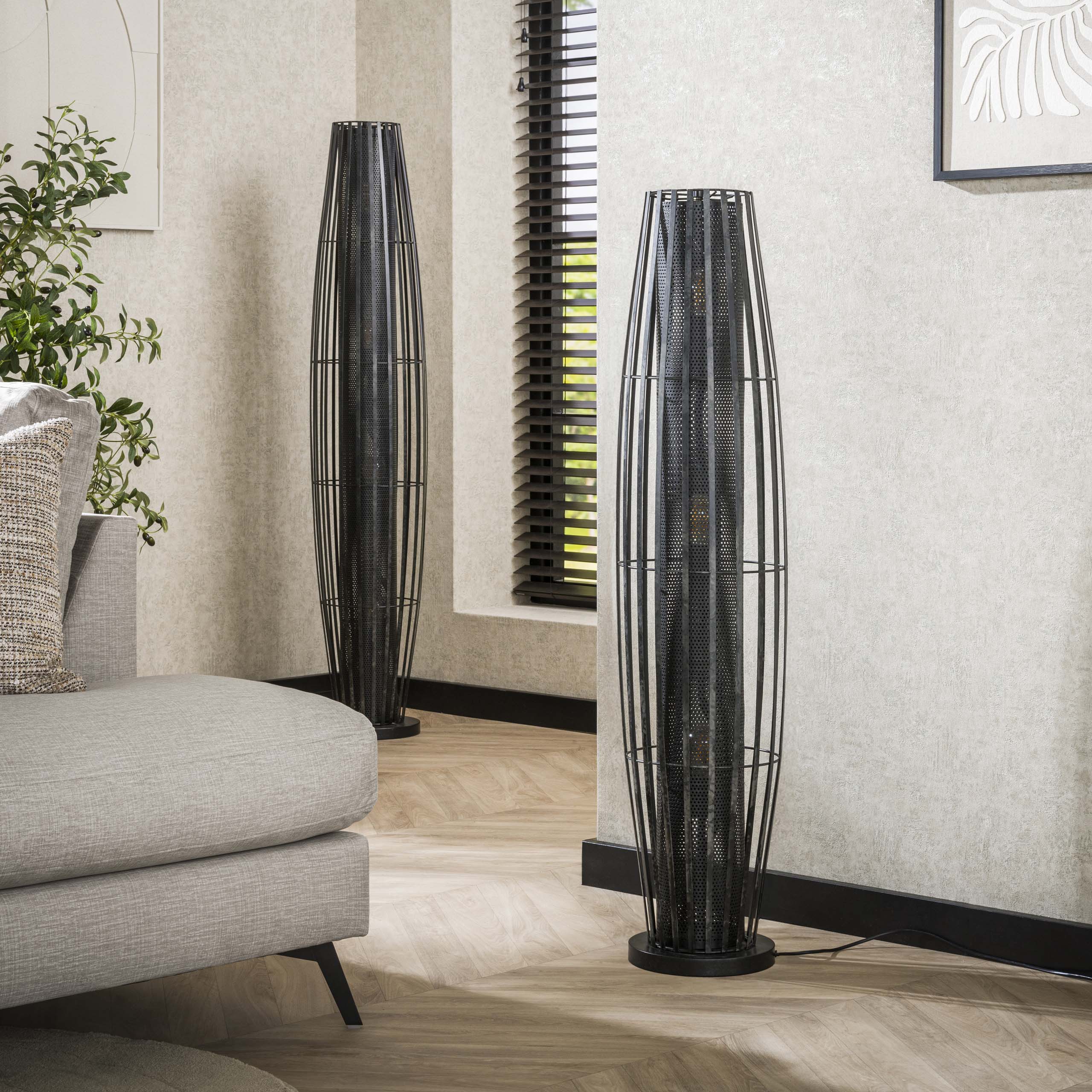 Vloerlamp Cylinder Mesh 3 Lichts 120Cm Charcoal